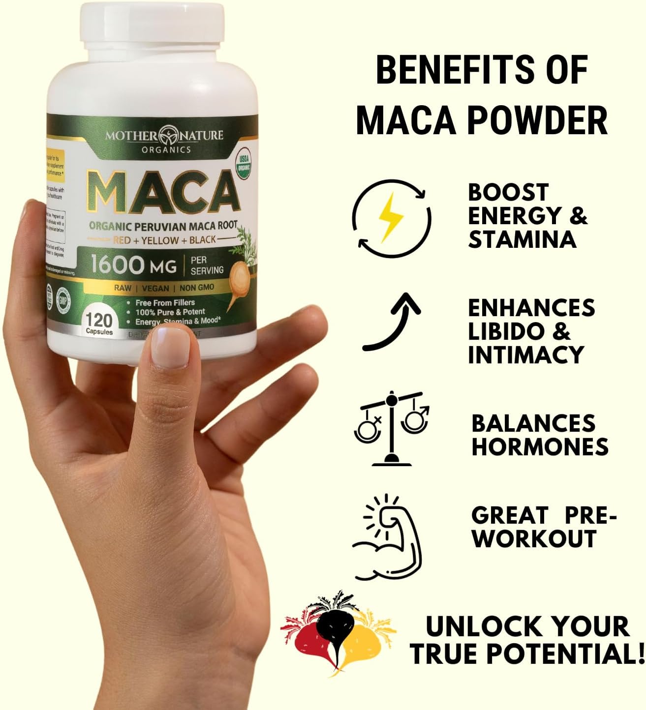 Organic Aguaje and Maca Capsules for Feminine Vitality - Boost Energy and Nourish Curves with Mother Nature Organics Superfoods