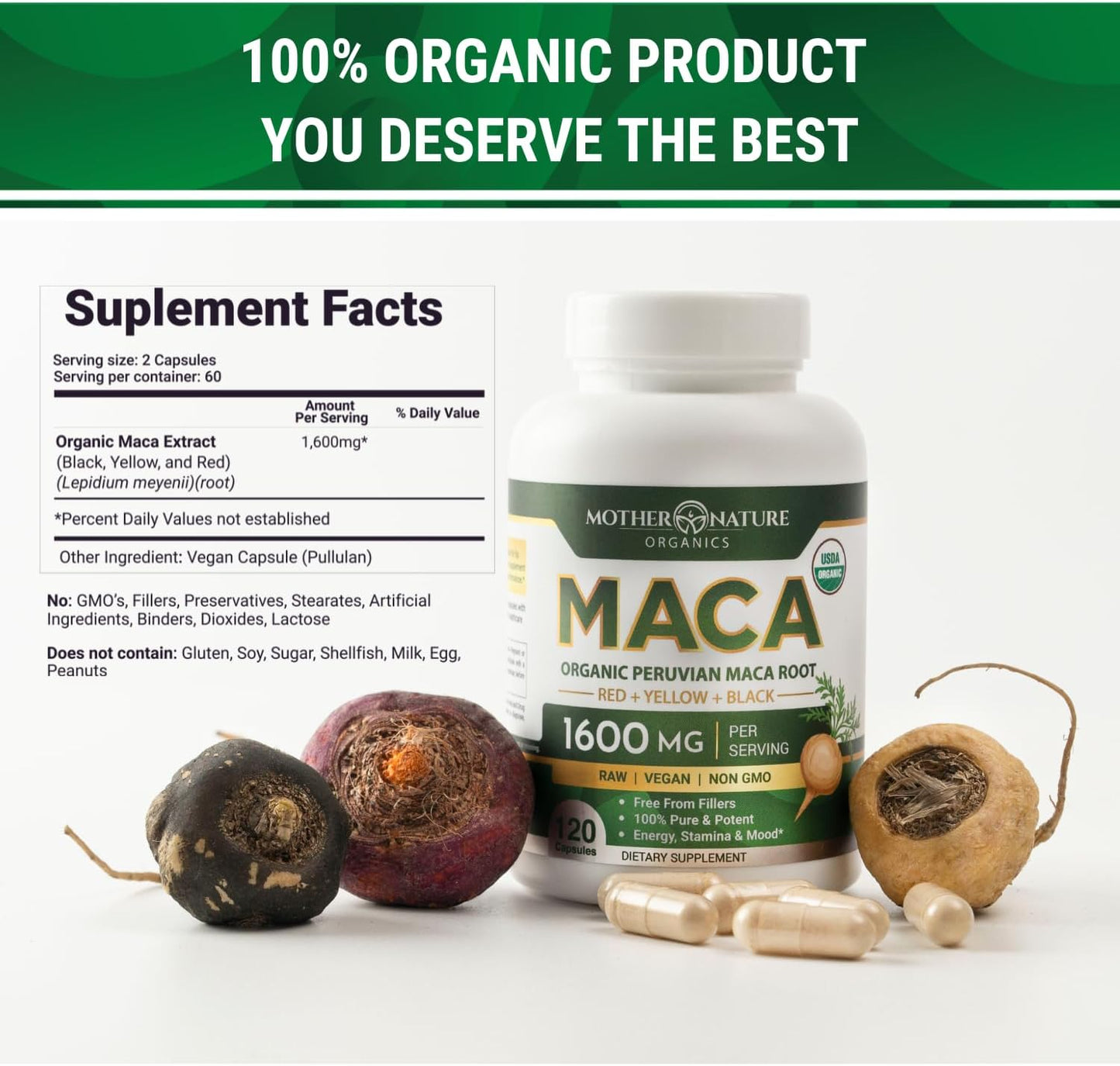 Organic Aguaje and Maca Capsules for Feminine Vitality - Boost Energy and Nourish Curves with Mother Nature Organics Superfoods