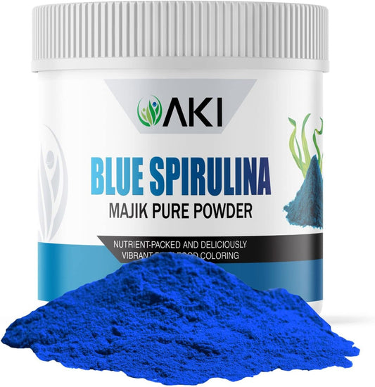 Organic AKI Blue Spirulina Powder - Nutrient-Rich Majik Powder for Smoothies - Non-GMO & Vegan Friendly - 2oz/57g