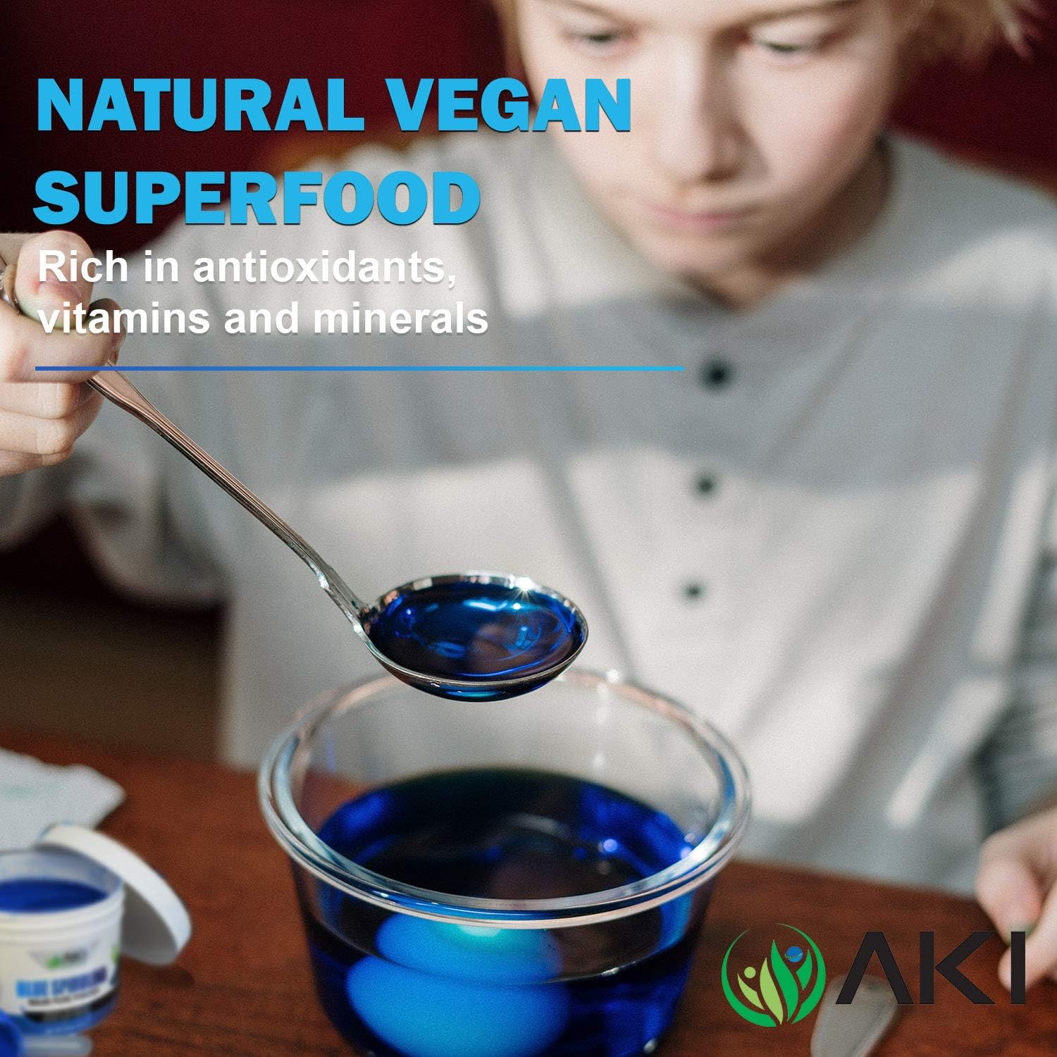Organic AKI Blue Spirulina Powder - Nutrient-Rich Majik Powder for Smoothies - Non-GMO & Vegan Friendly - 2oz/57g