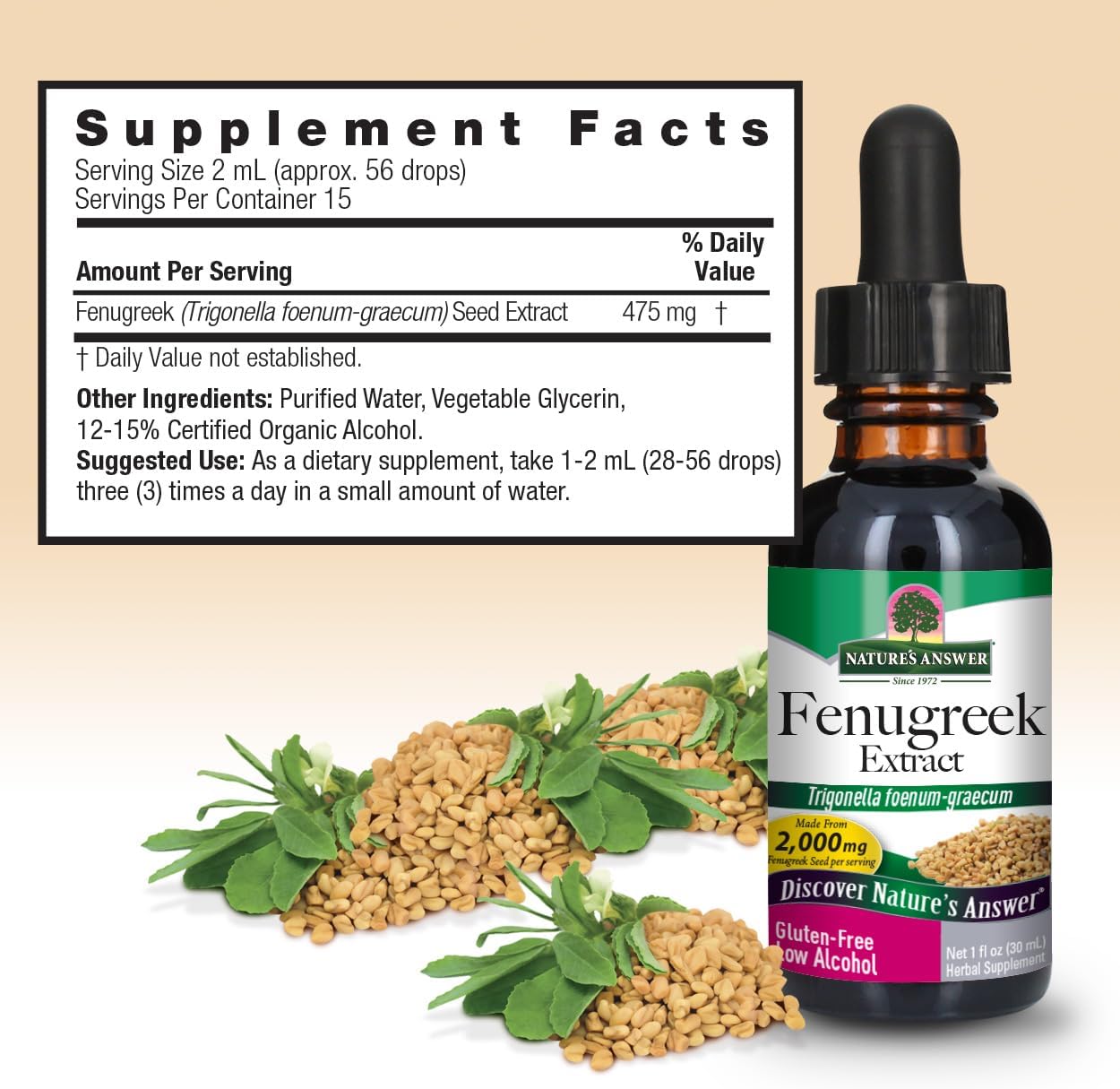 Organic Alcohol Fenugreek Seed Tincture - 1oz | Female Reproductive & Menopause Support | Lactation Aid for Mothers | Natural Herbal Supplement