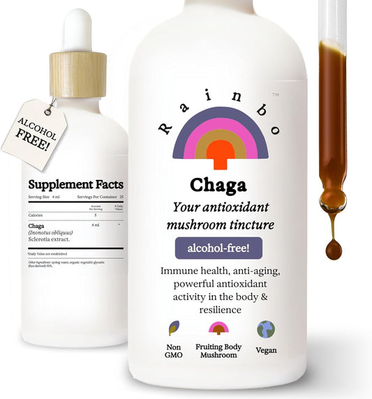 Organic Alcohol-Free Chaga Mushroom Tincture for Immune and Cellular Support - Vegan Liquid Supplement, Non-GMO - 3.4 fl oz