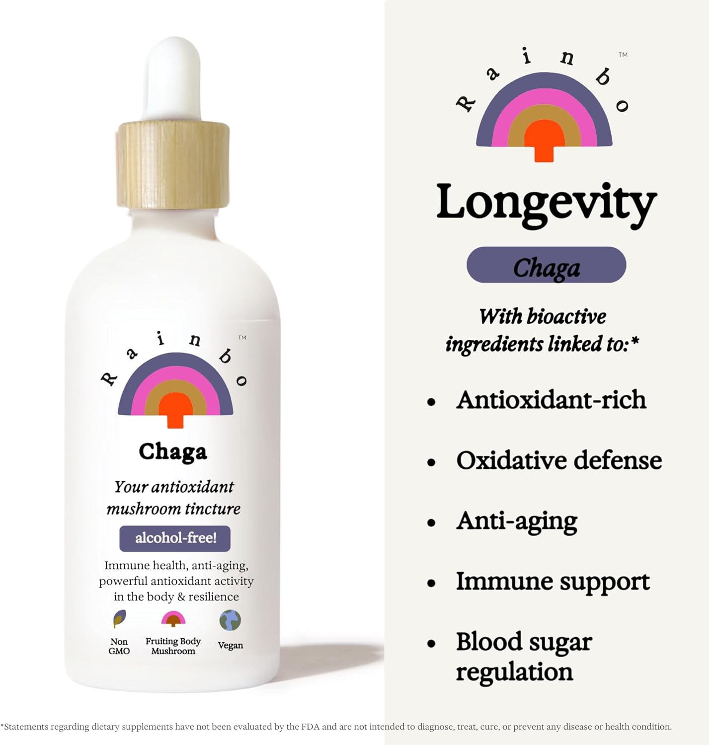 Organic Alcohol-Free Chaga Mushroom Tincture for Immune and Cellular Support - Vegan Liquid Supplement, Non-GMO - 3.4 fl oz