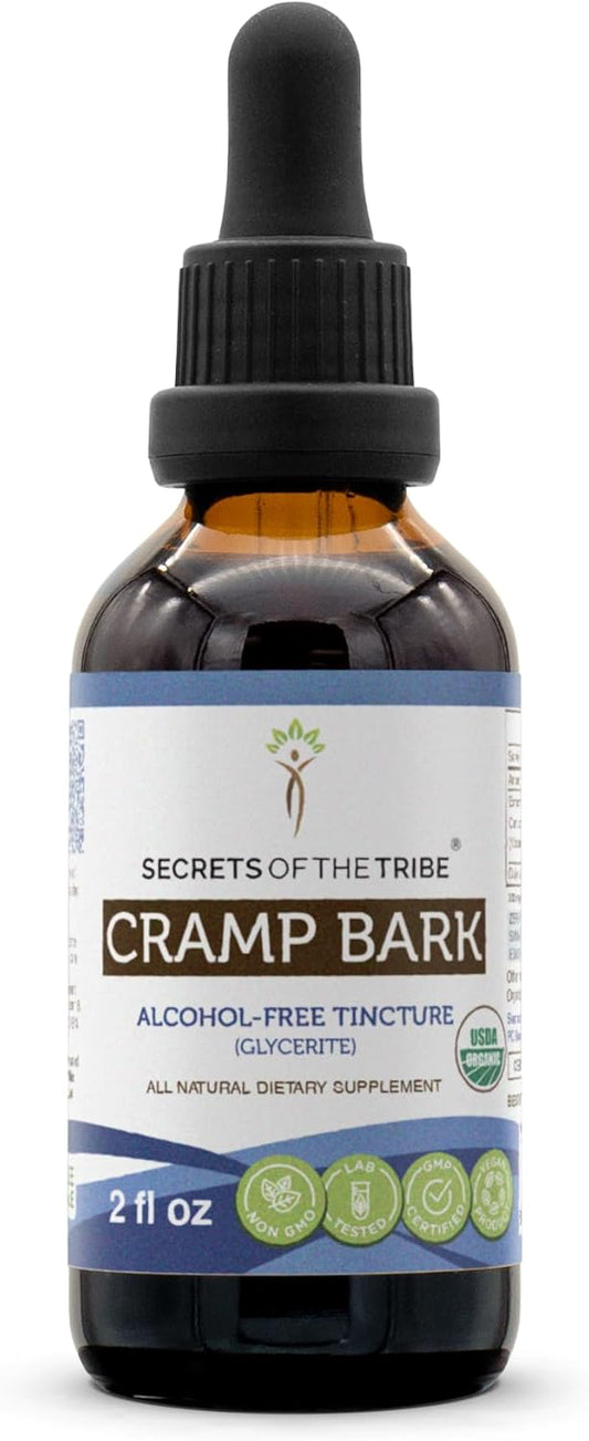 Organic Alcohol-Free Cramp Bark Extract Drops - High-Potency Herbal Supplement Made from Certified Organic Dried Bark (2 oz)