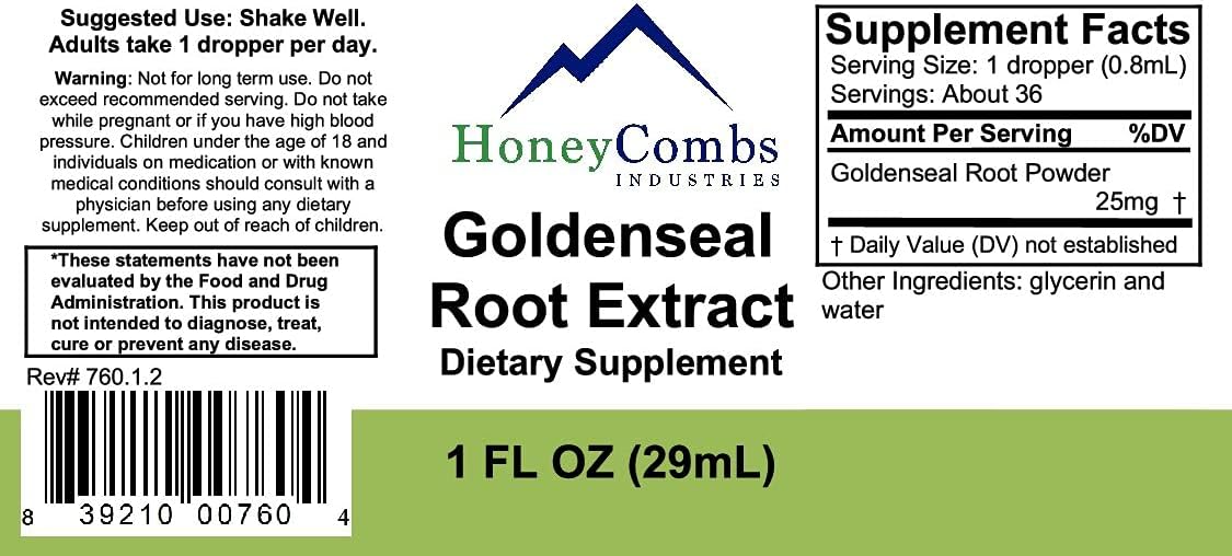 Organic Alcohol-Free Goldenseal Root Extract Liquid Supplement for Digestive, Respiratory, and Immune Support - 16 Fl Oz