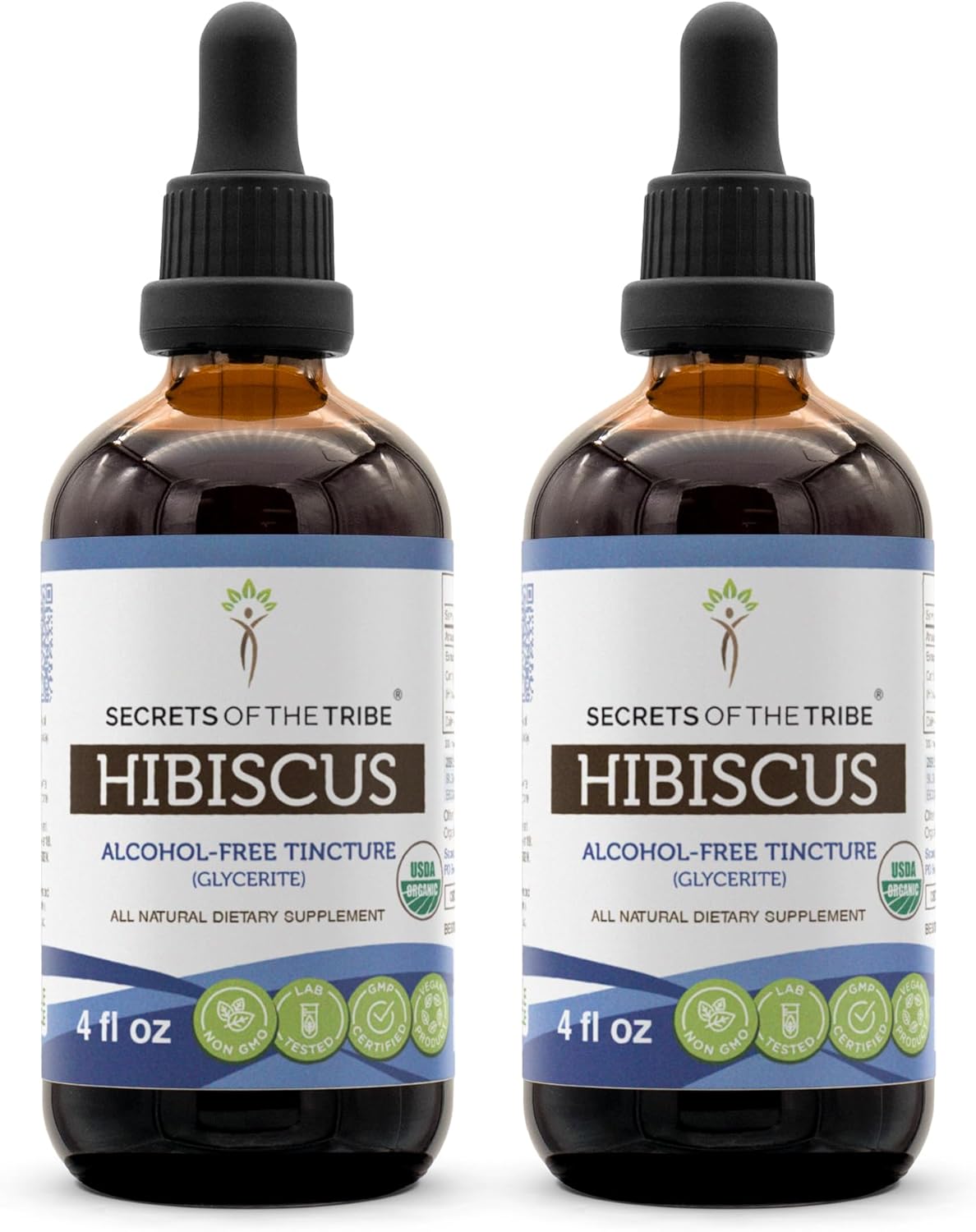 Organic Alcohol-Free Hibiscus Extract Drops | High-Potency Herbal Supplement | 100% Certified Organic Hibiscus Flower - 2x4 oz