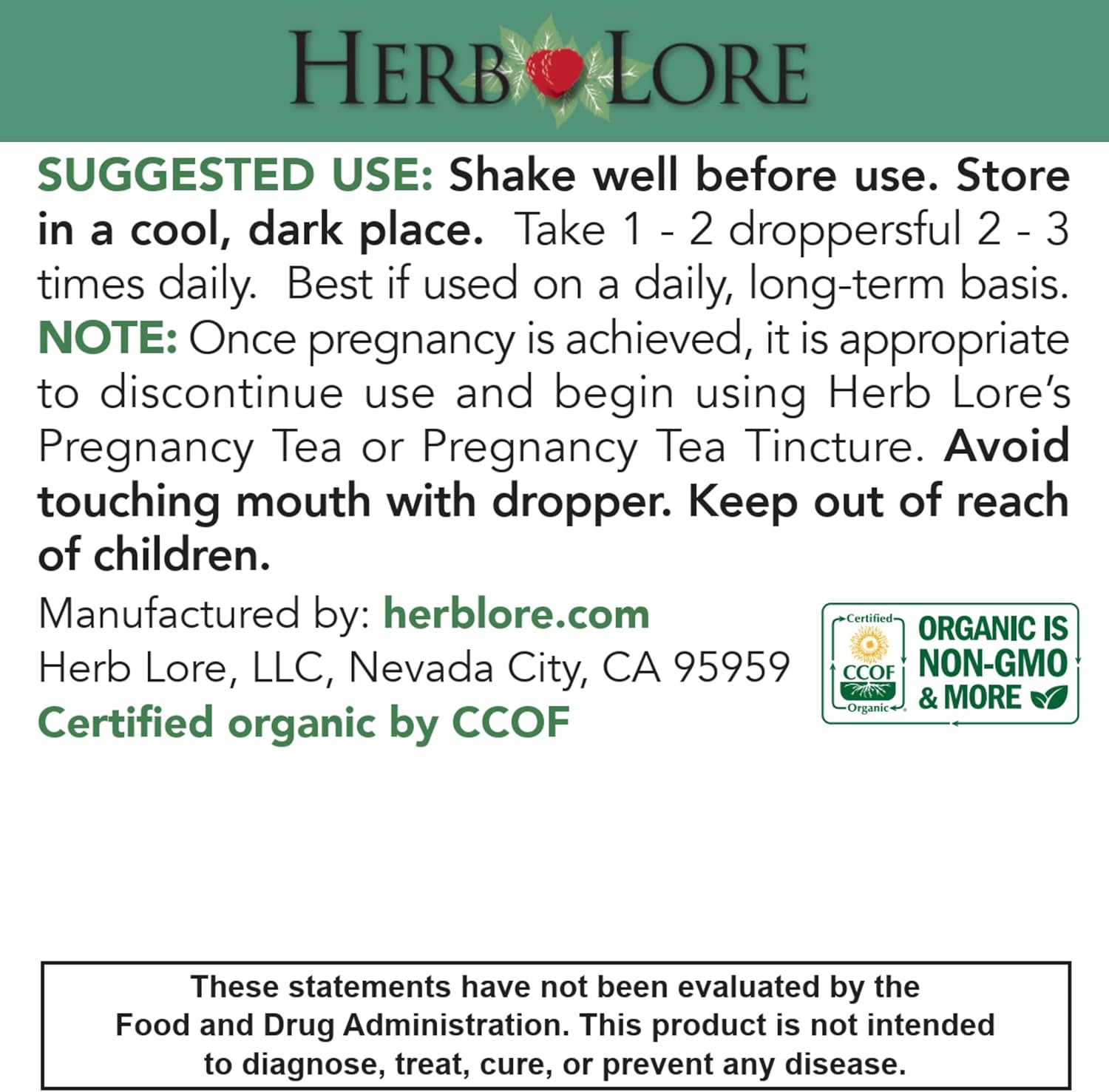 Organic Alcohol-Free Liquid Fertility Support Tincture for Women by Herb Lore