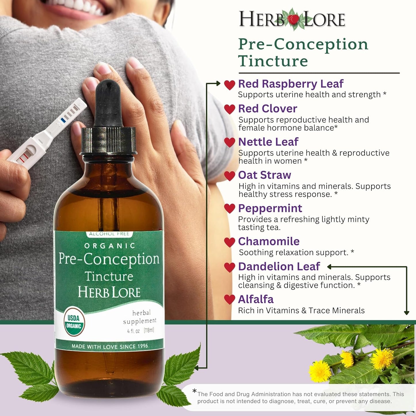 Organic Alcohol-Free Liquid Fertility Support Tincture for Women by Herb Lore