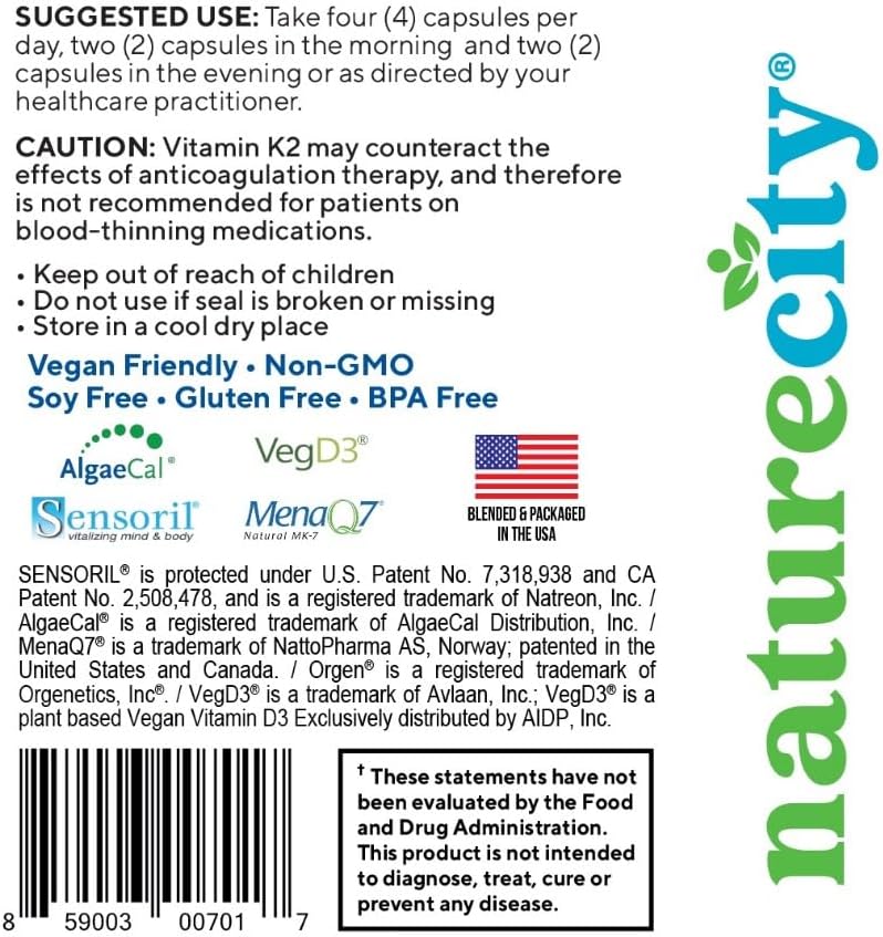 Organic AlgaeCal Calcium Supplement for Bone Strength - 360 Veggie Capsules with Vitamin D3, K2, Magnesium, Silicon, and Stress Support