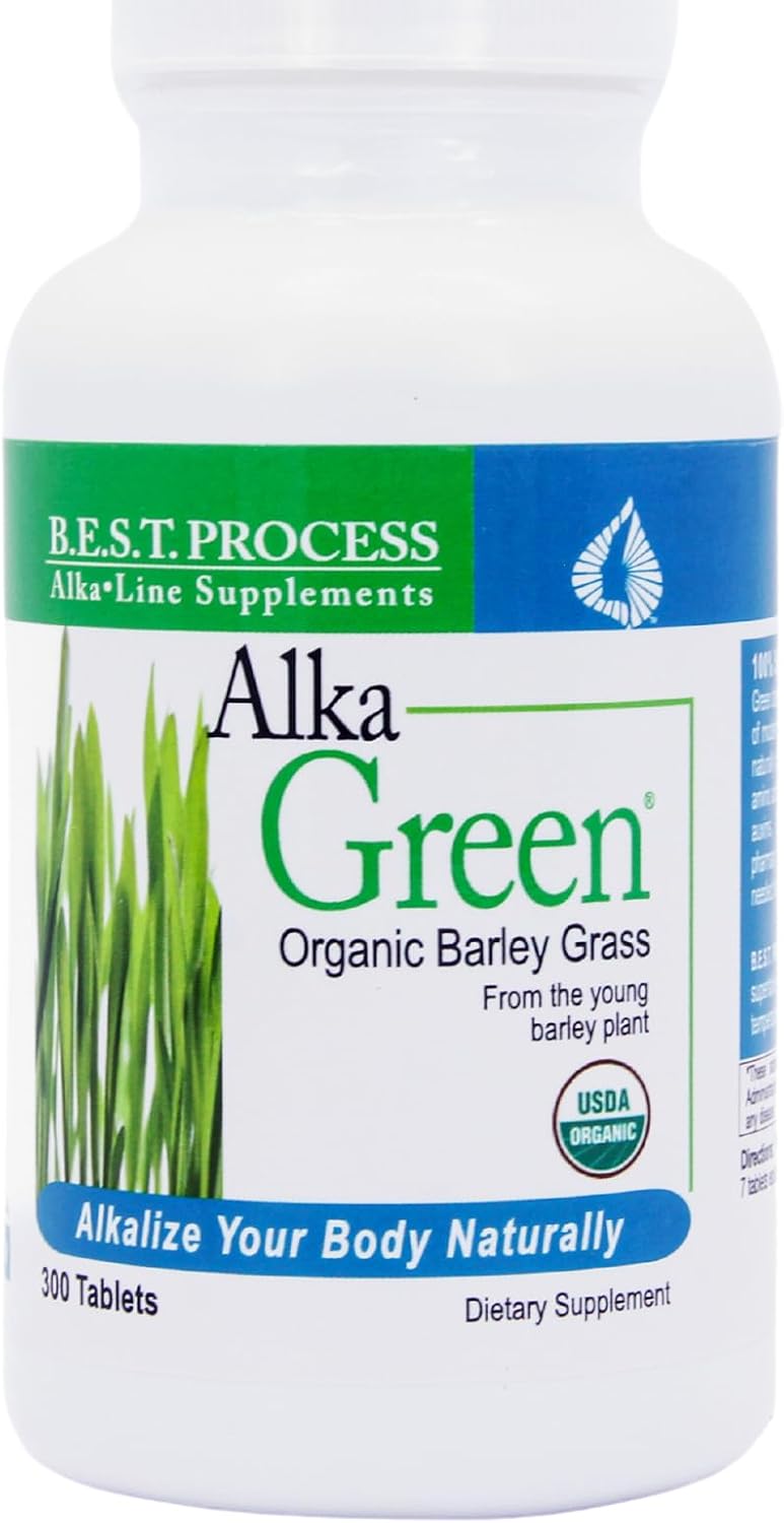 Organic Alka•Green Barley Grass Tablets (2 Pack) - Nutrient Dense Alkaline Supplement with Enzymes & Amino Acids