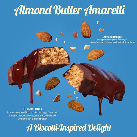 Organic Almond Butter Amaretti Peak Protein Bars - Grass-Fed Whey - 19G Protein - Non-GMO - Gluten Free - Natural Ingredients