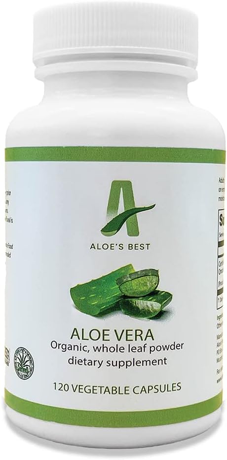 Organic Aloe Vera Capsules - 120 Veggie Caps, Pure Whole Leaf Powder Supplement for Healthy Skin, Hair, Nails