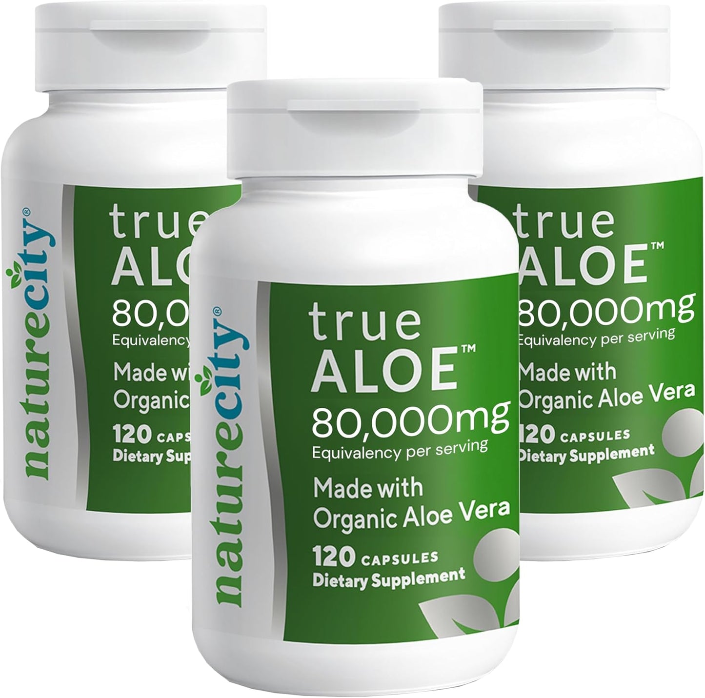 Organic Aloe Vera Capsules with 80,000mg Gel Equivalent - Digestive, Skin, and Joint Support - 360 Small Easy-to-Swallow Pills by NatureCity