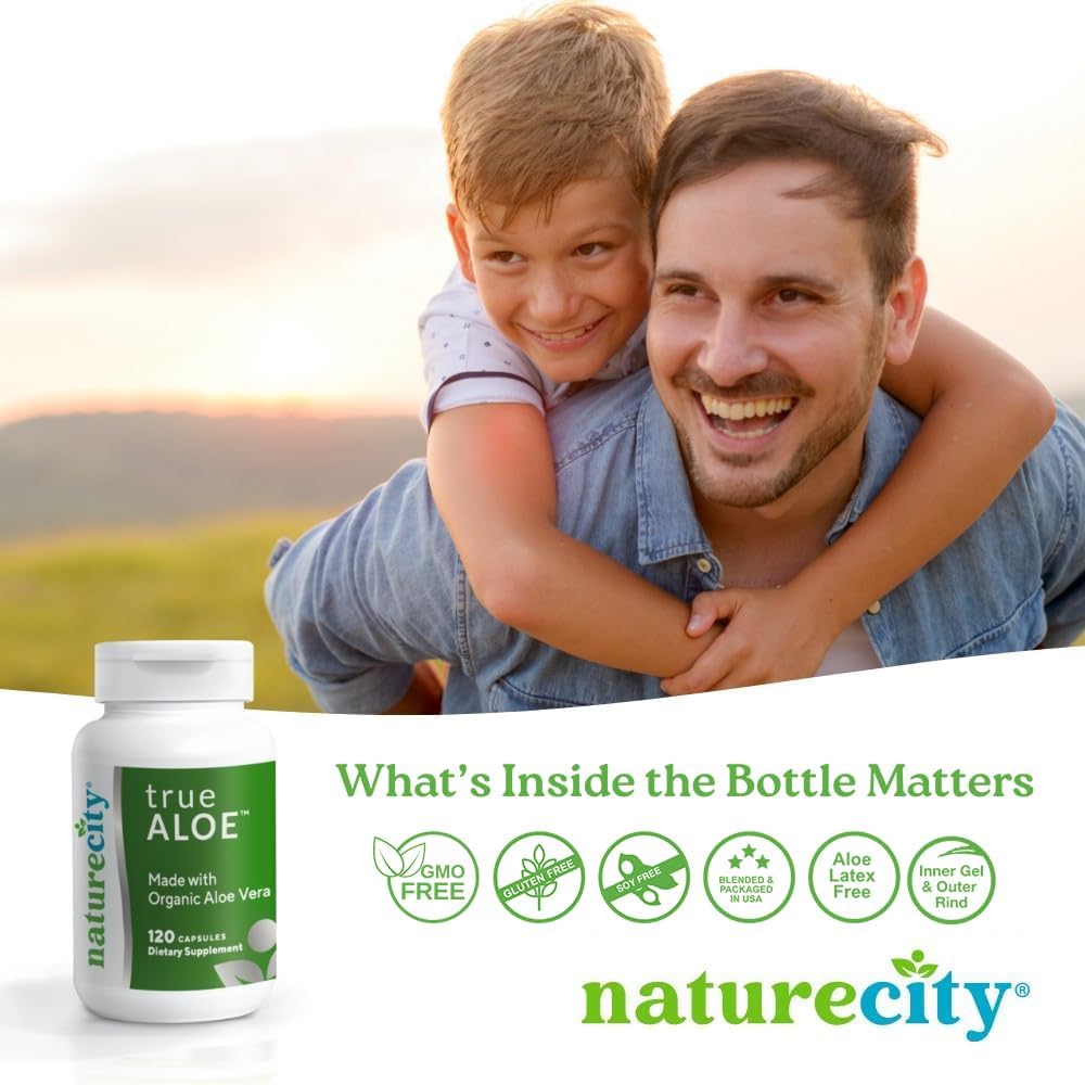 Organic Aloe Vera Capsules with 80,000mg Gel Equivalent - Digestive, Skin, and Joint Support - 360 Small Easy-to-Swallow Pills by NatureCity