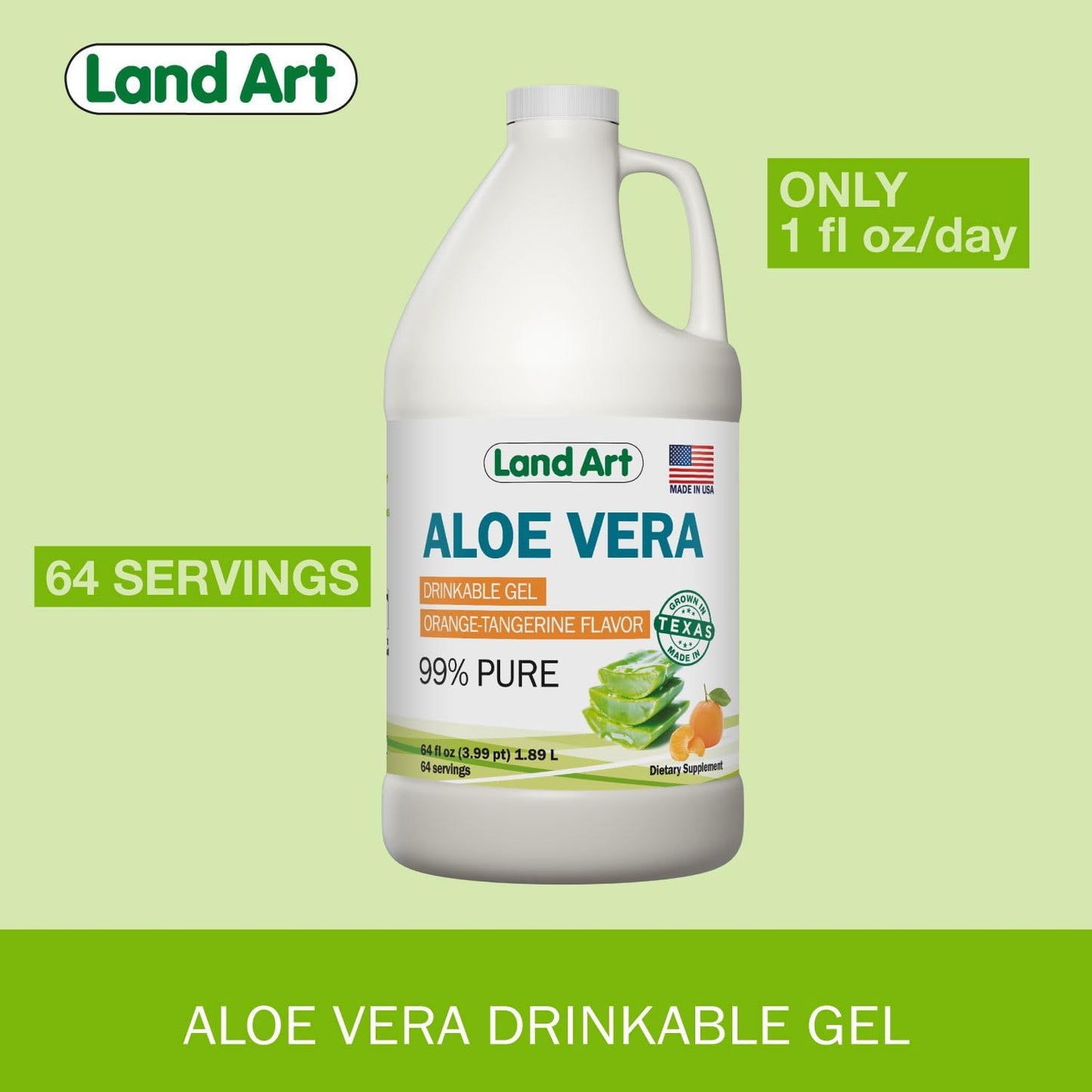 Organic Aloe Vera Drinkable Gel with Orange Tangerine & Mint Liquid Chlorophyll - Cold-Processed & Fresh from Non-GMO Sources - 64floz + 16floz