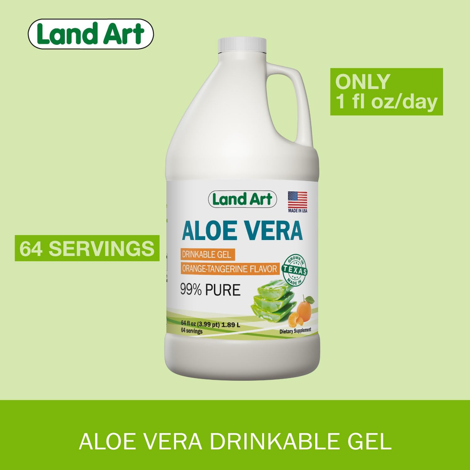 Organic Aloe Vera Drinkable Gel with Orange Tangerine & Mint Liquid Chlorophyll - Cold-Processed & Fresh from Non-GMO Sources - 64floz + 16floz