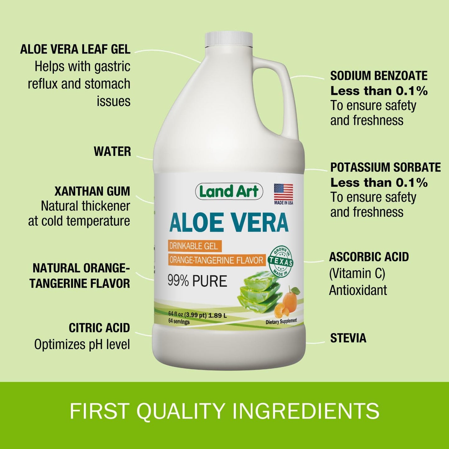 Organic Aloe Vera Drinkable Gel with Orange Tangerine & Mint Liquid Chlorophyll - Cold-Processed & Fresh from Non-GMO Sources - 64floz + 16floz
