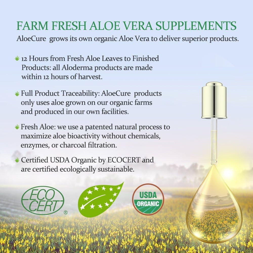 Organic Aloe Vera Juice with Lemon Flavor - Digestive Supplement for Stomach Acidity - Supports Digestive and Immune Health - 6 Bottles x 16.7oz
