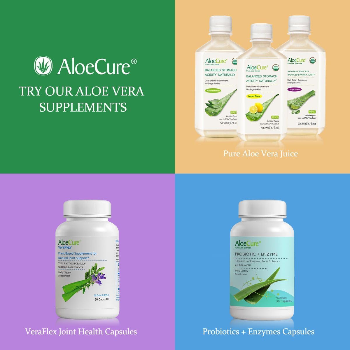 Organic Aloe Vera Juice with Lemon Flavor - Digestive Supplement for Stomach Acidity - Supports Digestive and Immune Health - 6 Bottles x 16.7oz