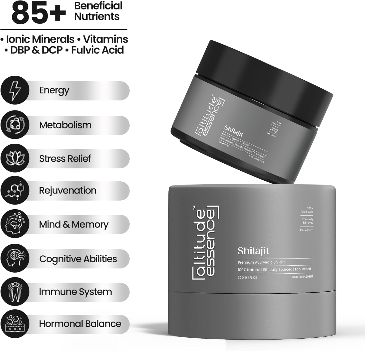Organic Altitude Essence Shilajit Resin 30g - High Potency Gold Grade 85+ Trace Minerals & Fulvic Acid Energy Metabolism Immune Support for Men & Women