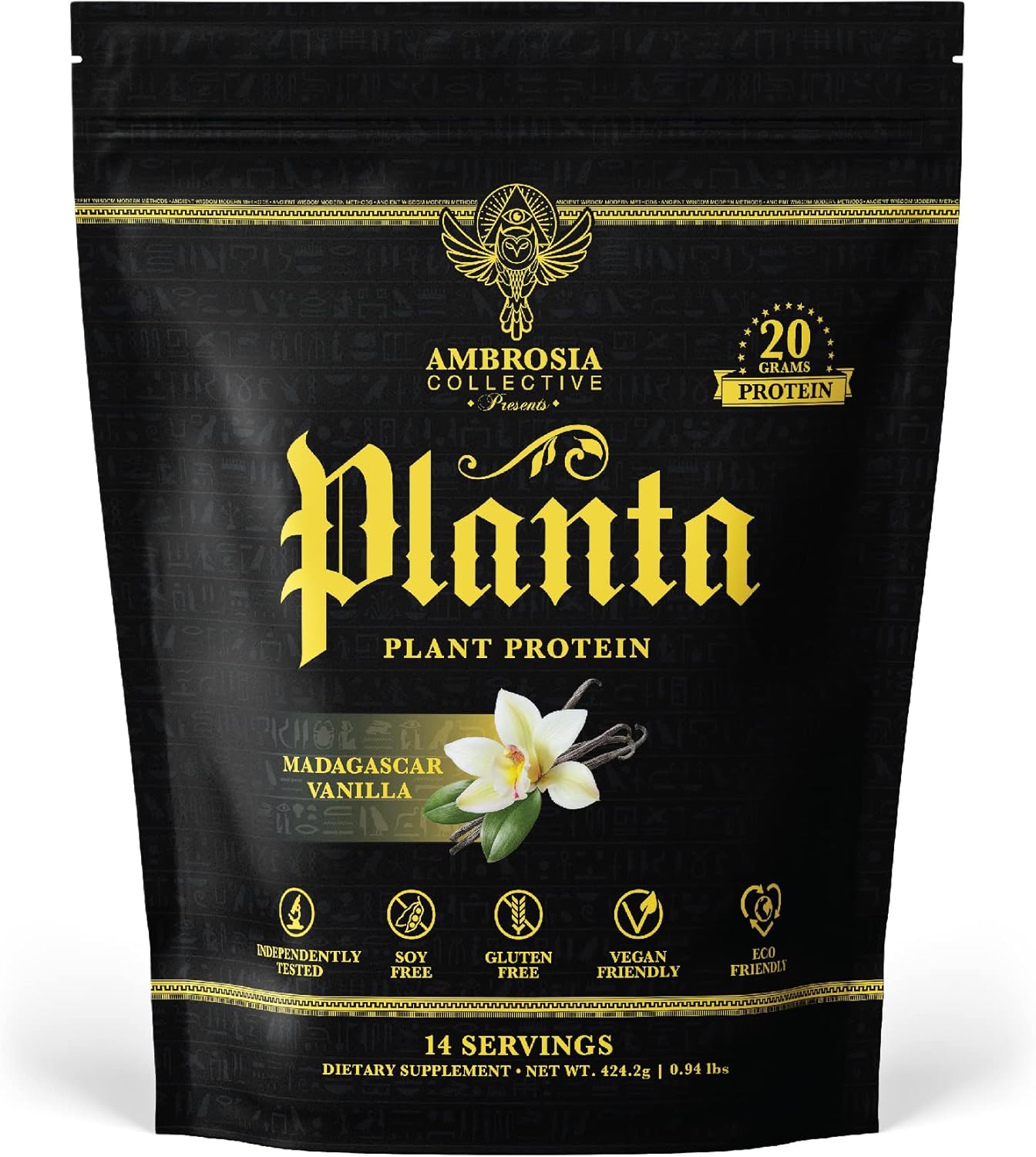 Organic Ambrosia Planta Plant-Based Protein - Vegan & Keto Friendly with Gourmet Vanilla Flavor | Gluten & Soy Free | No Added Sugar | 14 Servings