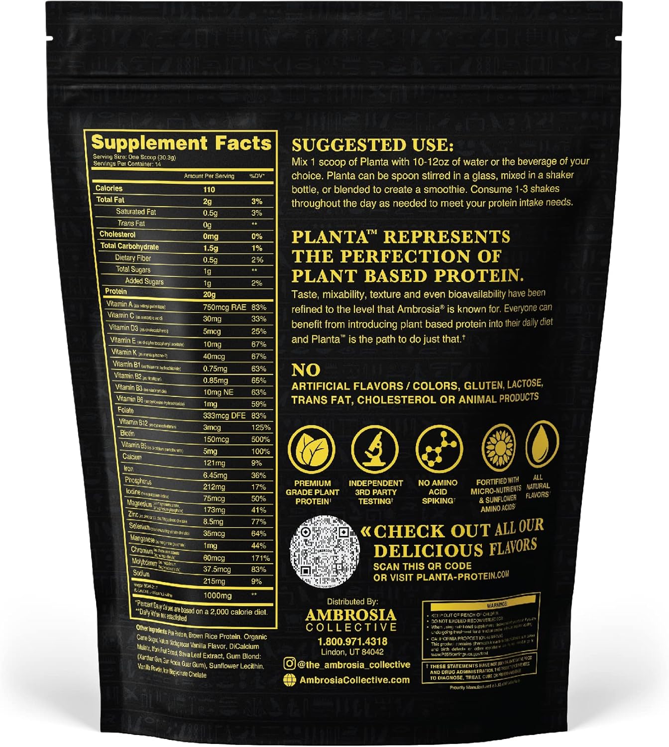 Organic Ambrosia Planta Plant-Based Protein - Vegan & Keto Friendly with Gourmet Vanilla Flavor | Gluten & Soy Free | No Added Sugar | 14 Servings