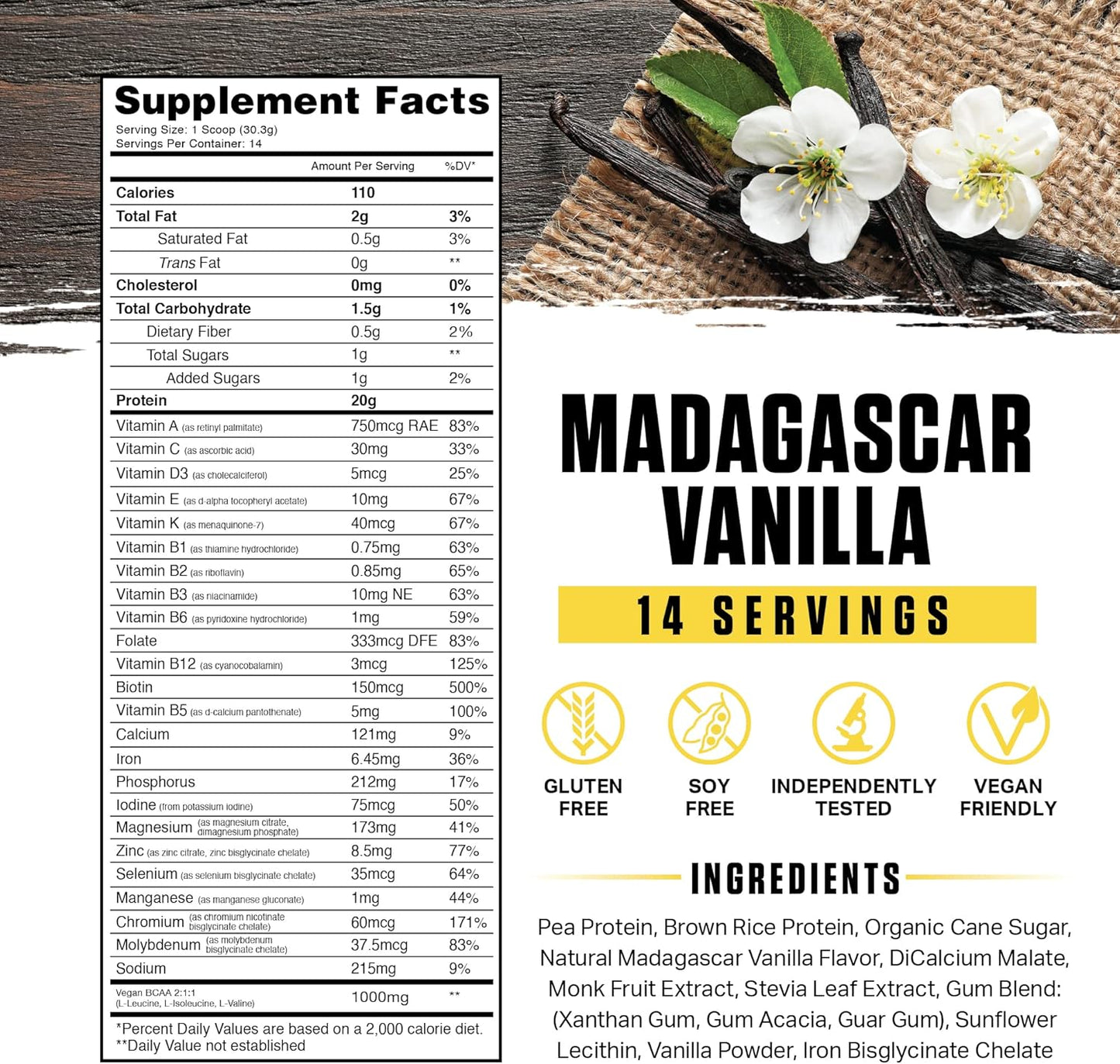 Organic Ambrosia Planta Plant-Based Protein - Vegan & Keto Friendly with Gourmet Vanilla Flavor | Gluten & Soy Free | No Added Sugar | 14 Servings