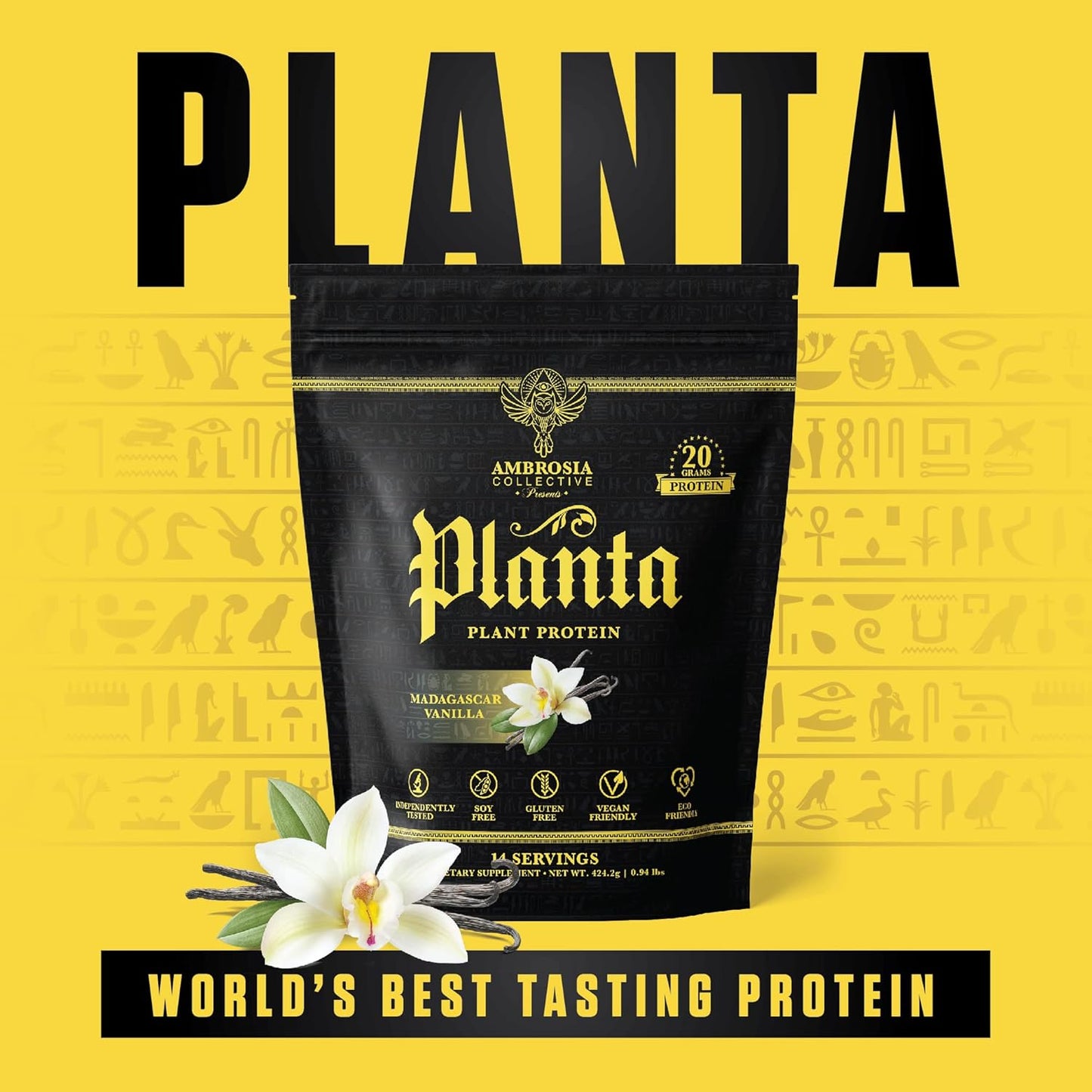 Organic Ambrosia Planta Plant-Based Protein - Vegan & Keto Friendly with Gourmet Vanilla Flavor | Gluten & Soy Free | No Added Sugar | 14 Servings