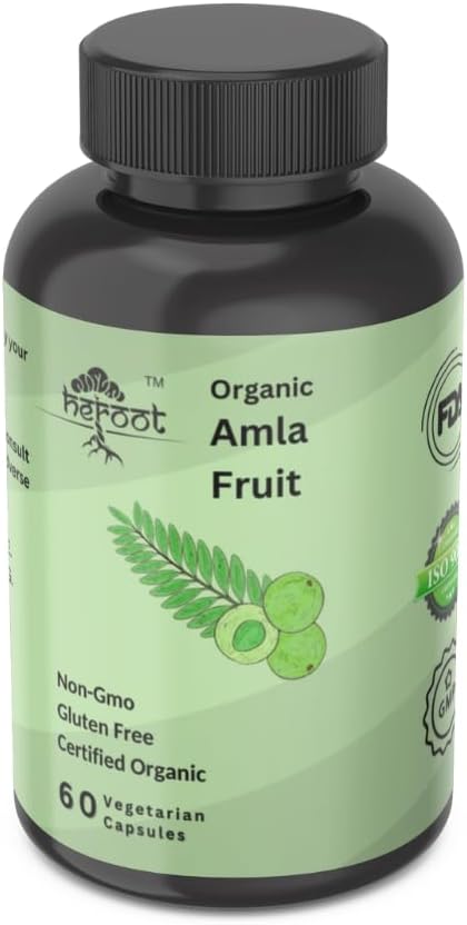 Organic Amla Capsules - Natural Vitamin C Supplement for Skin & Hair - 60 Capsules