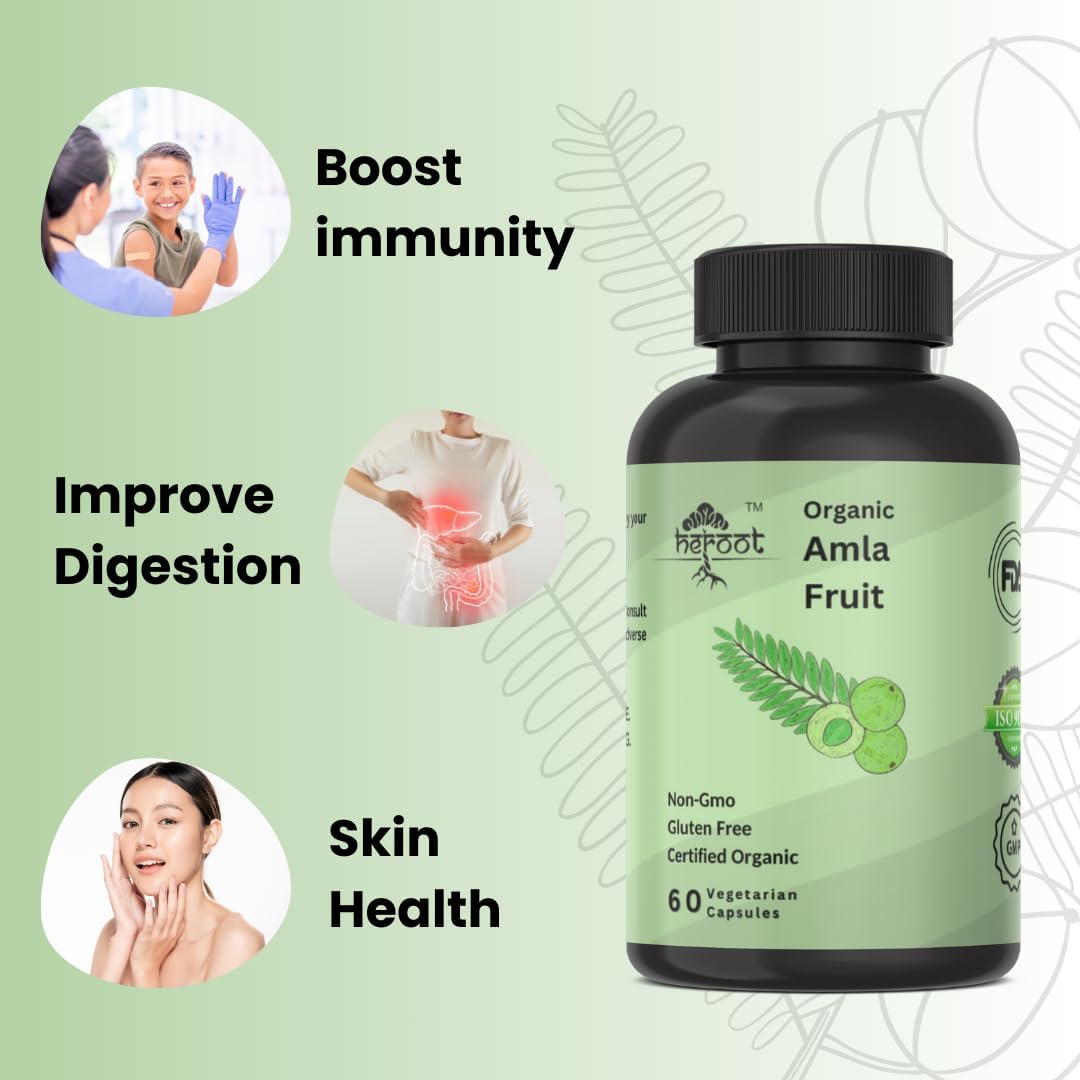 Organic Amla Capsules - Natural Vitamin C Supplement for Skin & Hair - 60 Capsules