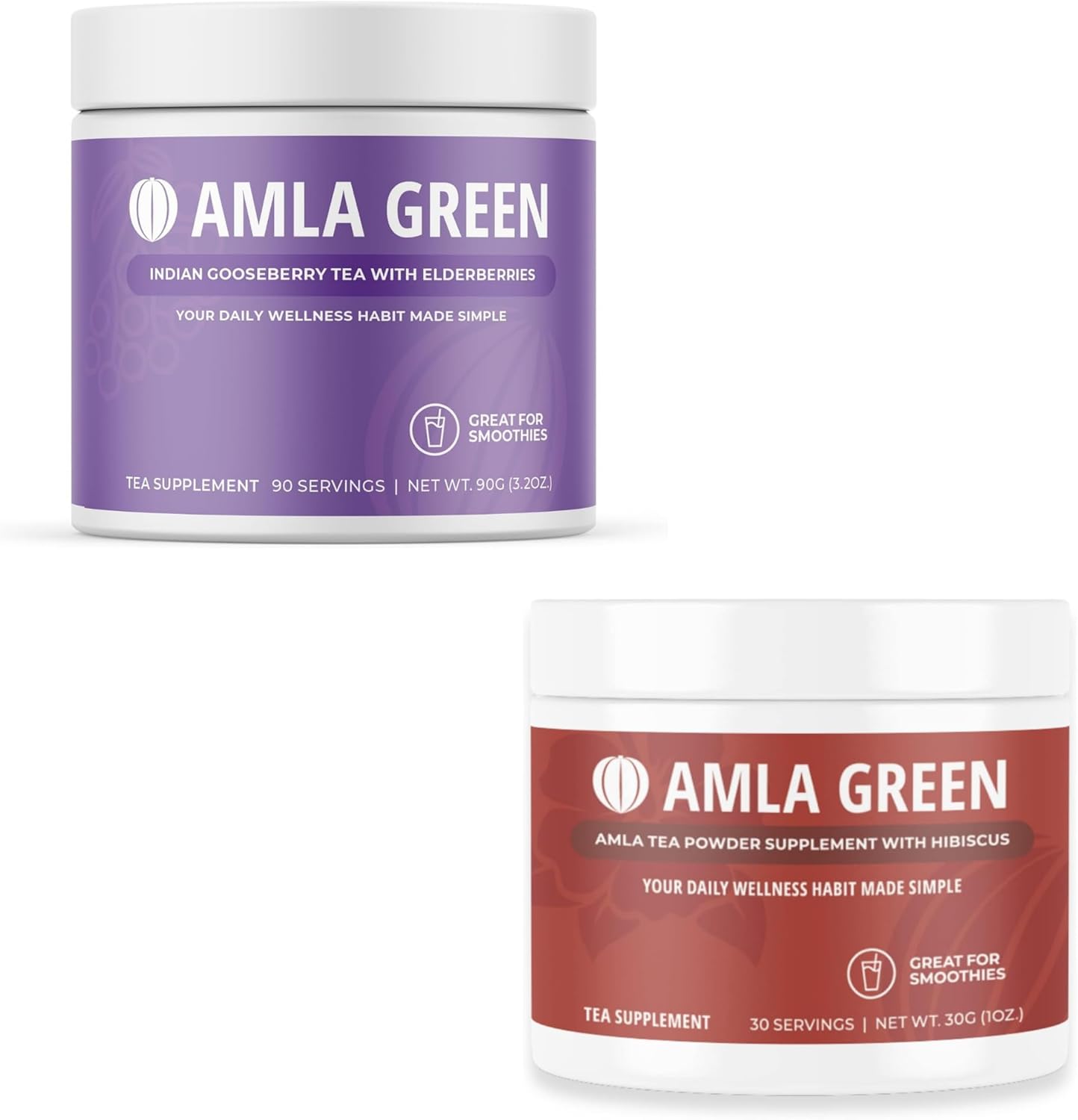 Organic Amla Green Powder & Green Tea Blend with Elderberries and Hibiscus, Antioxidant Superfood Supplement, Vegan-Friendly (90 Servings)