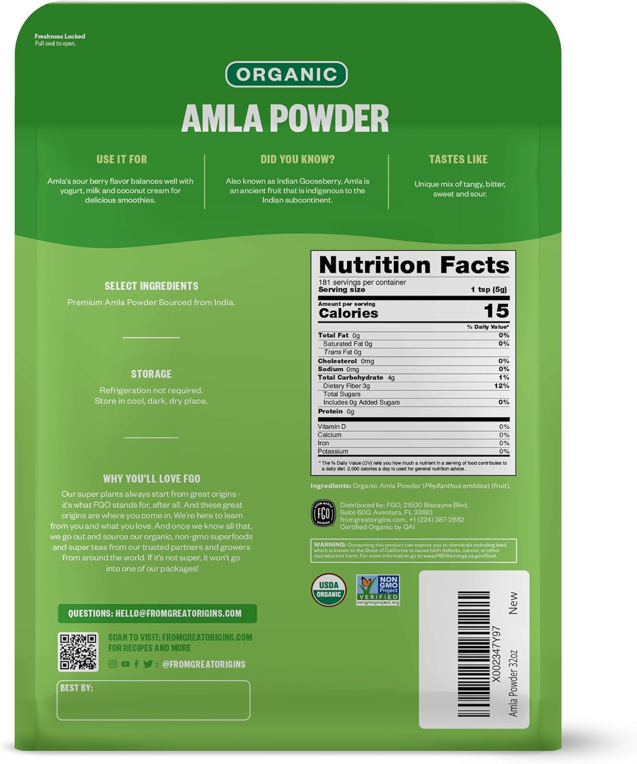 Organic Amla Powder - 32oz, USDA Certified Indian Gooseberry (Amalaki) - Non-GMO Vitamin C Supplement - Raw & Natural - 2lb Pack