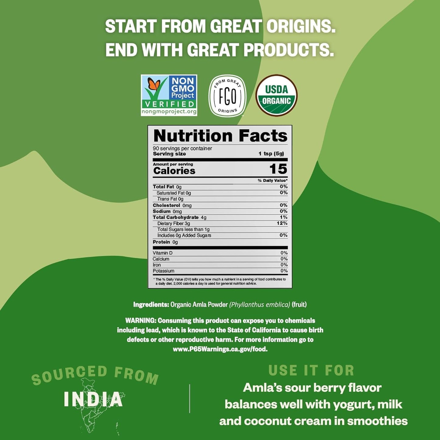 Organic Amla Powder 1lb - USDA Certified Indian Gooseberry (Amalaki) - Non-GMO Vitamin C - 100% Raw & Natural - Pack of 1