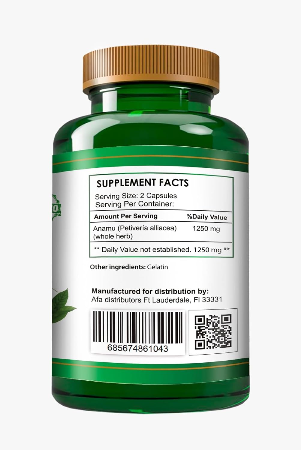 Organic Anamu Vitamins 1250mg - 100% Organically Grown - 120 Capsules - Petiveria Allicea