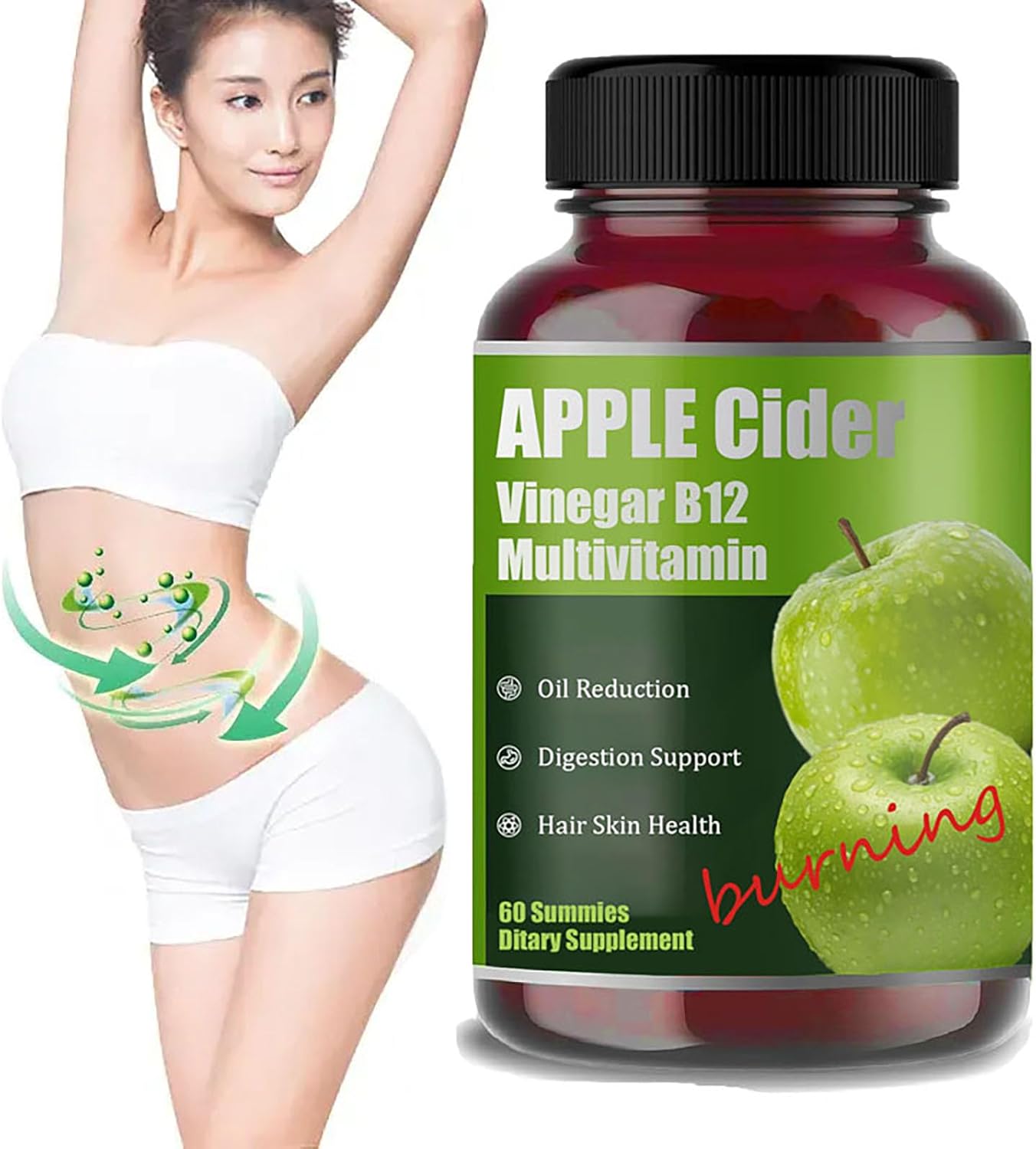 Organic Apple Cider Vinegar B12 Multivitamin Gummies for Energy & Gut Health, 60 Count