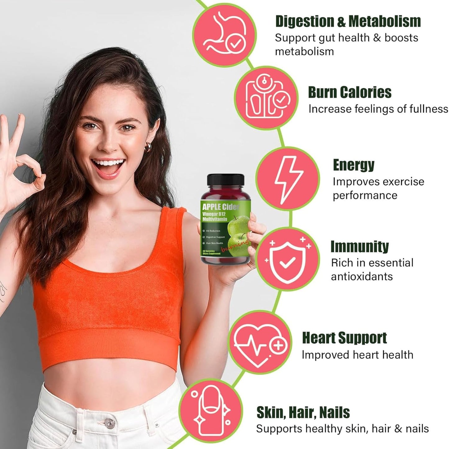 Organic Apple Cider Vinegar B12 Multivitamin Gummies for Energy & Gut Health, 60 Count