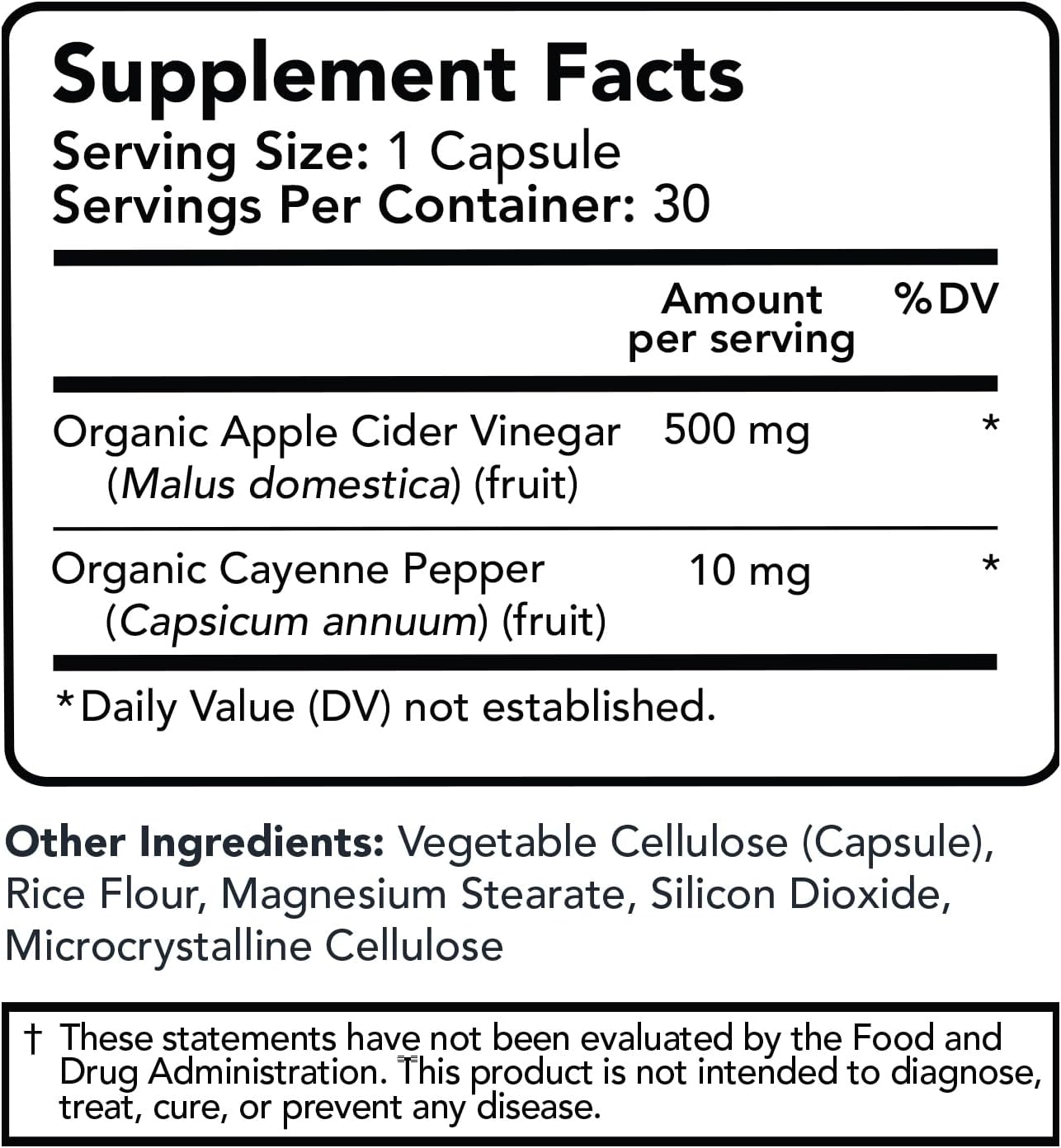 Organic Apple Cider Vinegar Capsules with Cayenne Pepper for Digestive Support - 30 Capsules, 510mg - With Mother - ACV Pills for Gut Health