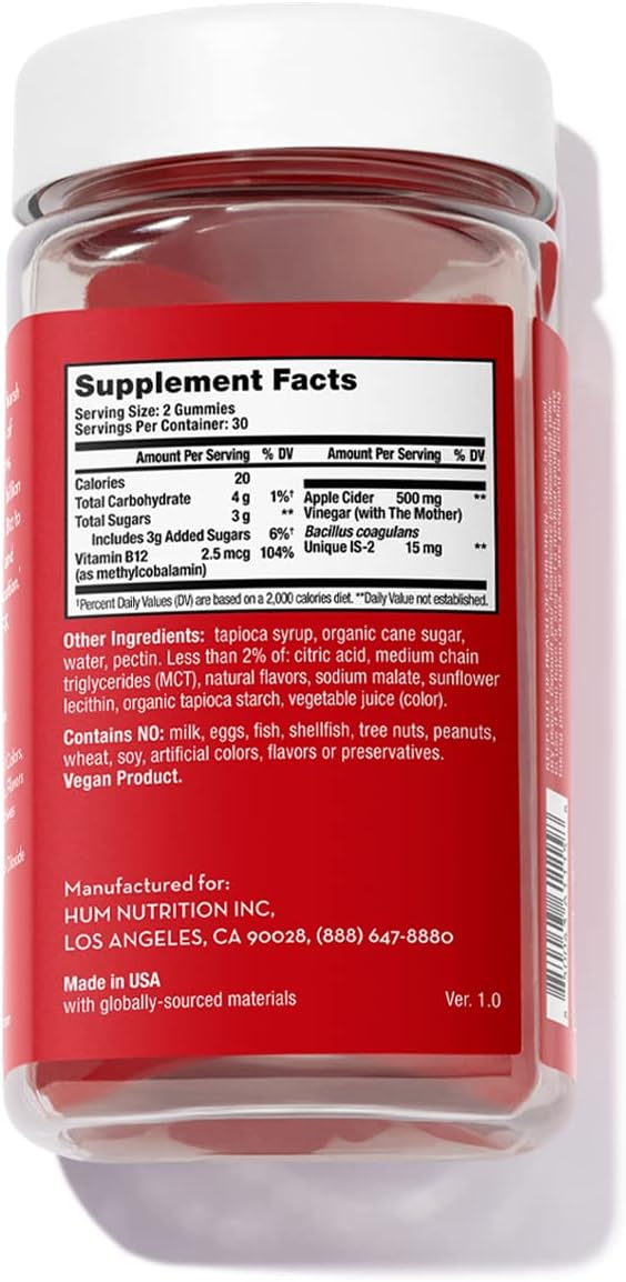 Organic Apple Cider Vinegar Gummies with Probiotics & B12 for Digestive Health and Metabolism Support (60 Count)