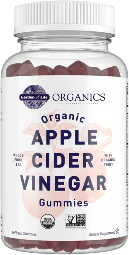 Organic Apple Cider Vinegar Gummies with Real Fruit Blend, Vitamin B12 - Vegan, Gluten Free, Non-GMO - 60 Gummies