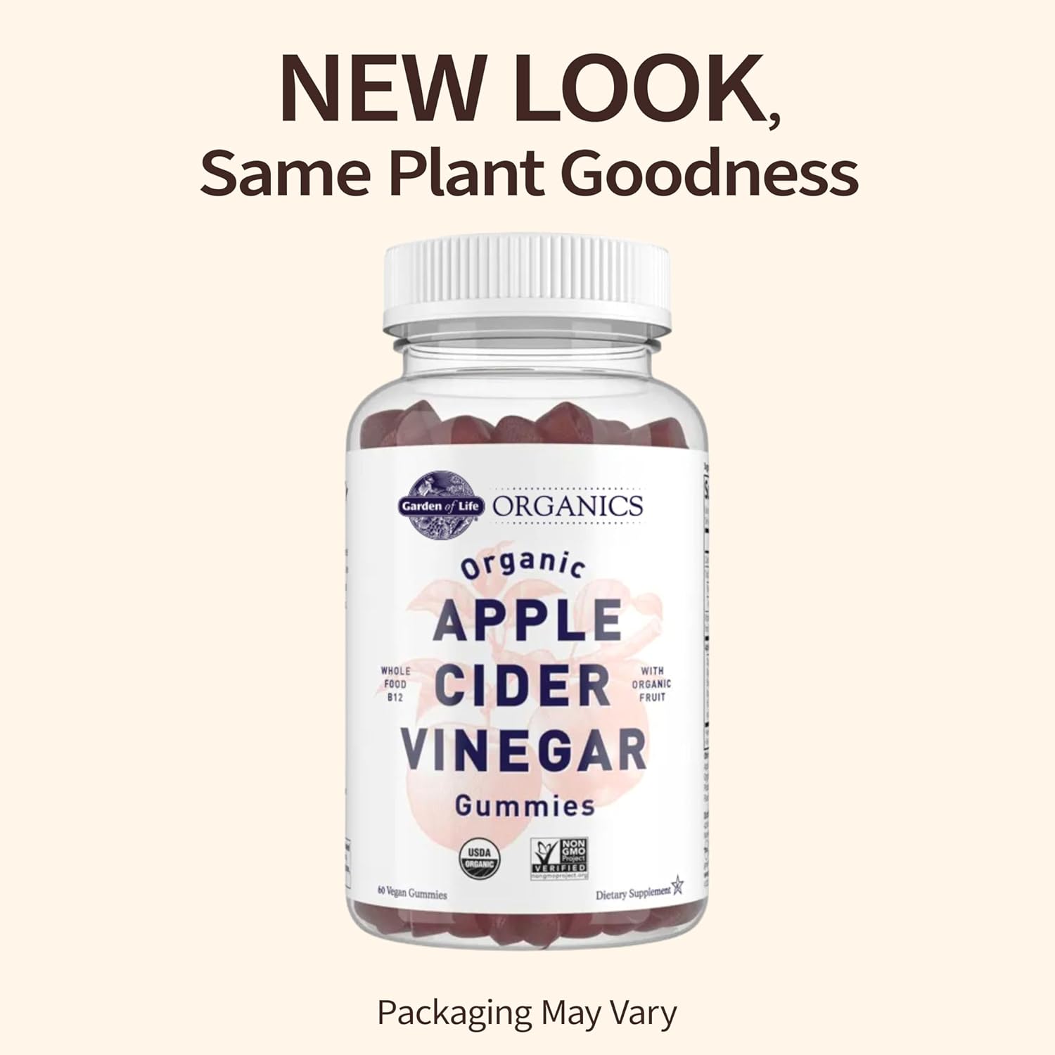 Organic Apple Cider Vinegar Gummies with Real Fruit Blend, Vitamin B12 - Vegan, Gluten Free, Non-GMO - 60 Gummies