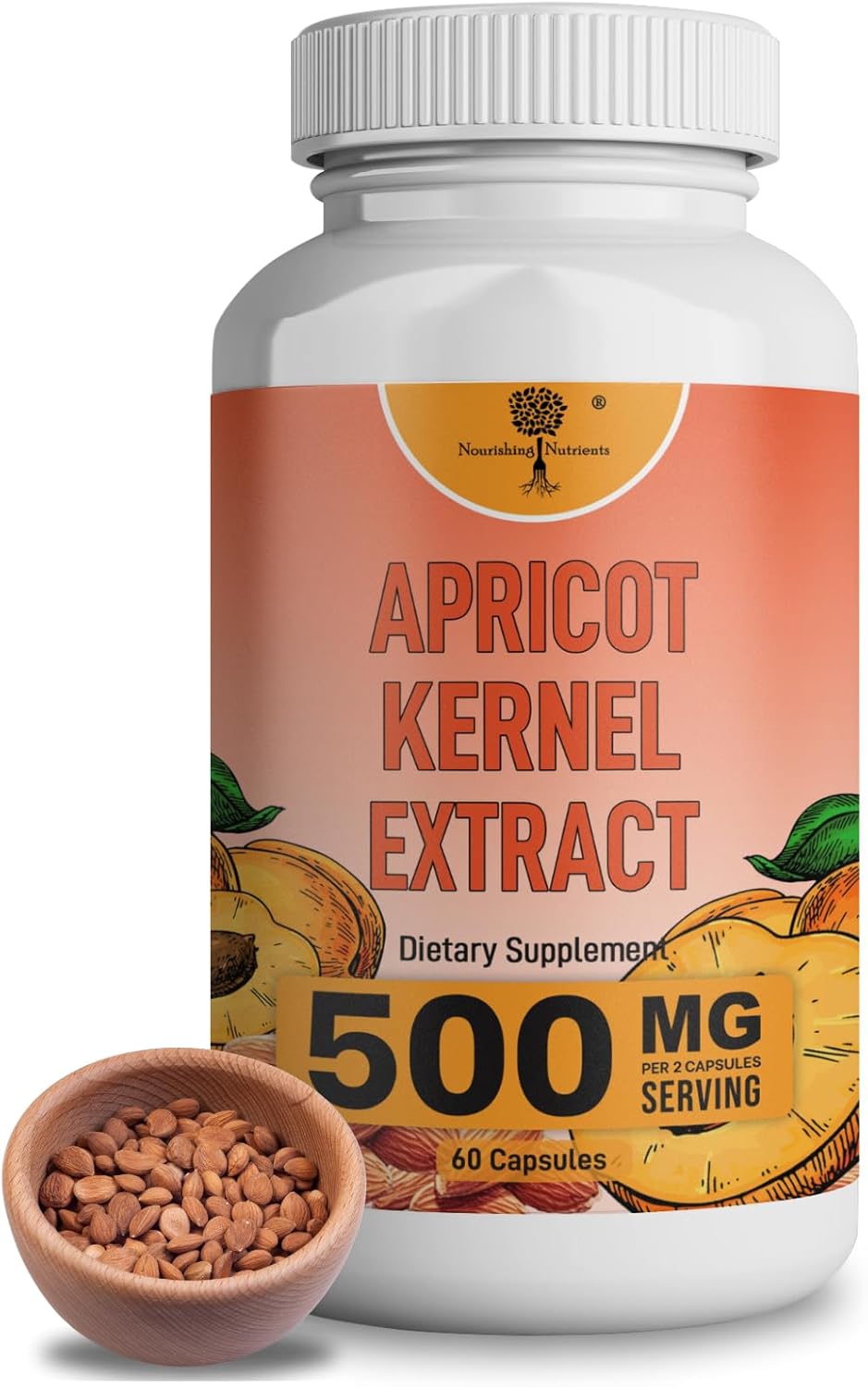 Organic Apricot Seed Extract Capsules - 500mg Antioxidant Supplement for Joint, Gut, Heart Health & Skin - High Fiber Bone Density Support - 60 Capsules