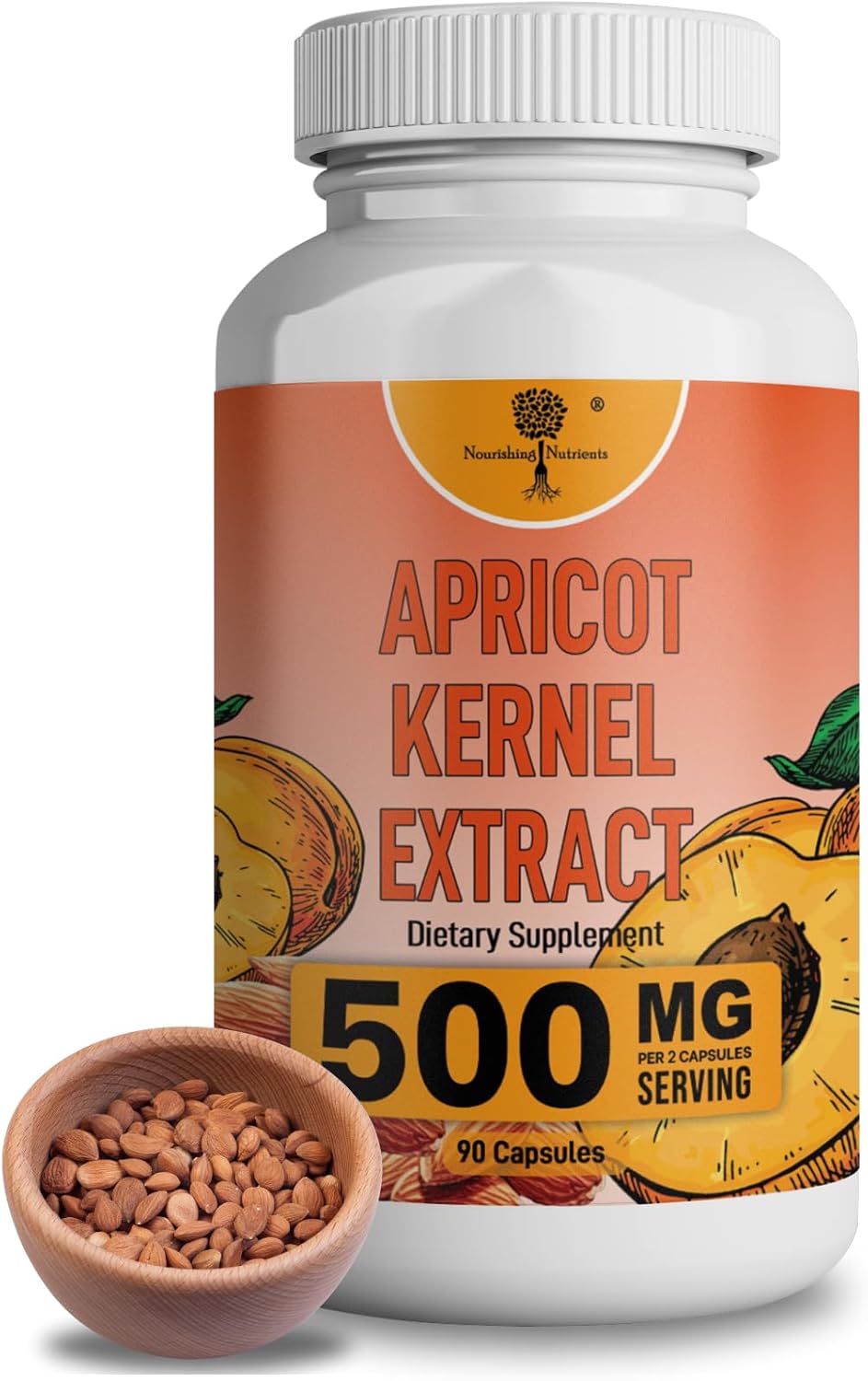Organic Apricot Seed Extract Capsules - Antioxidant, Joint, Gut, Heart & Bone Health - 90 Capsules, 500mg per Dose