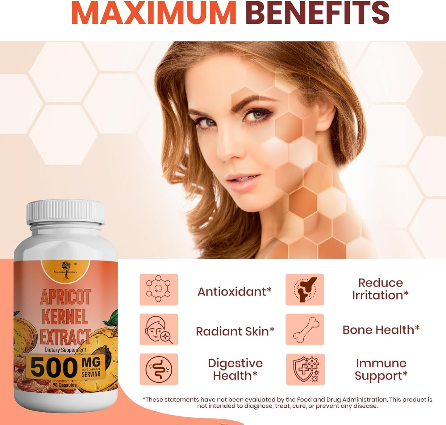 Organic Apricot Seed Extract Capsules - Antioxidant, Joint, Gut, Heart & Bone Health - 90 Capsules, 500mg per Dose
