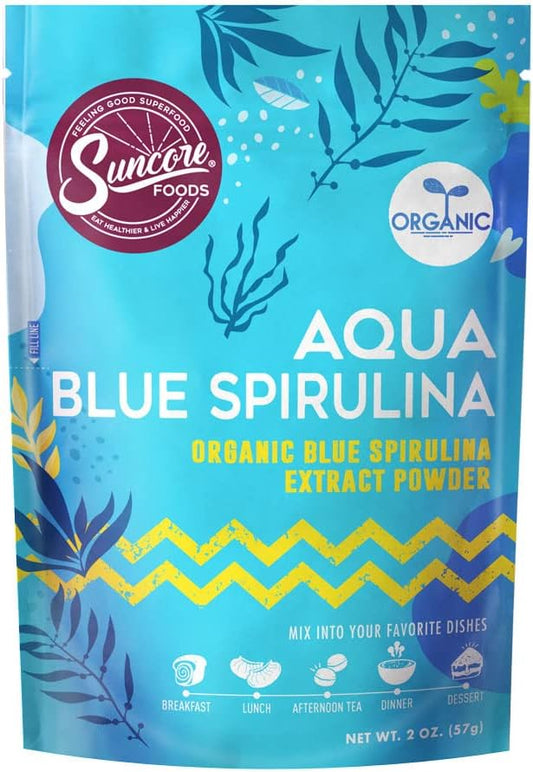 Organic Aqua Blue Spirulina Powder, 2 oz - Gluten-Free, Non-GMO, Plant-Based Food Coloring for Baking, Drinks, Smoothies