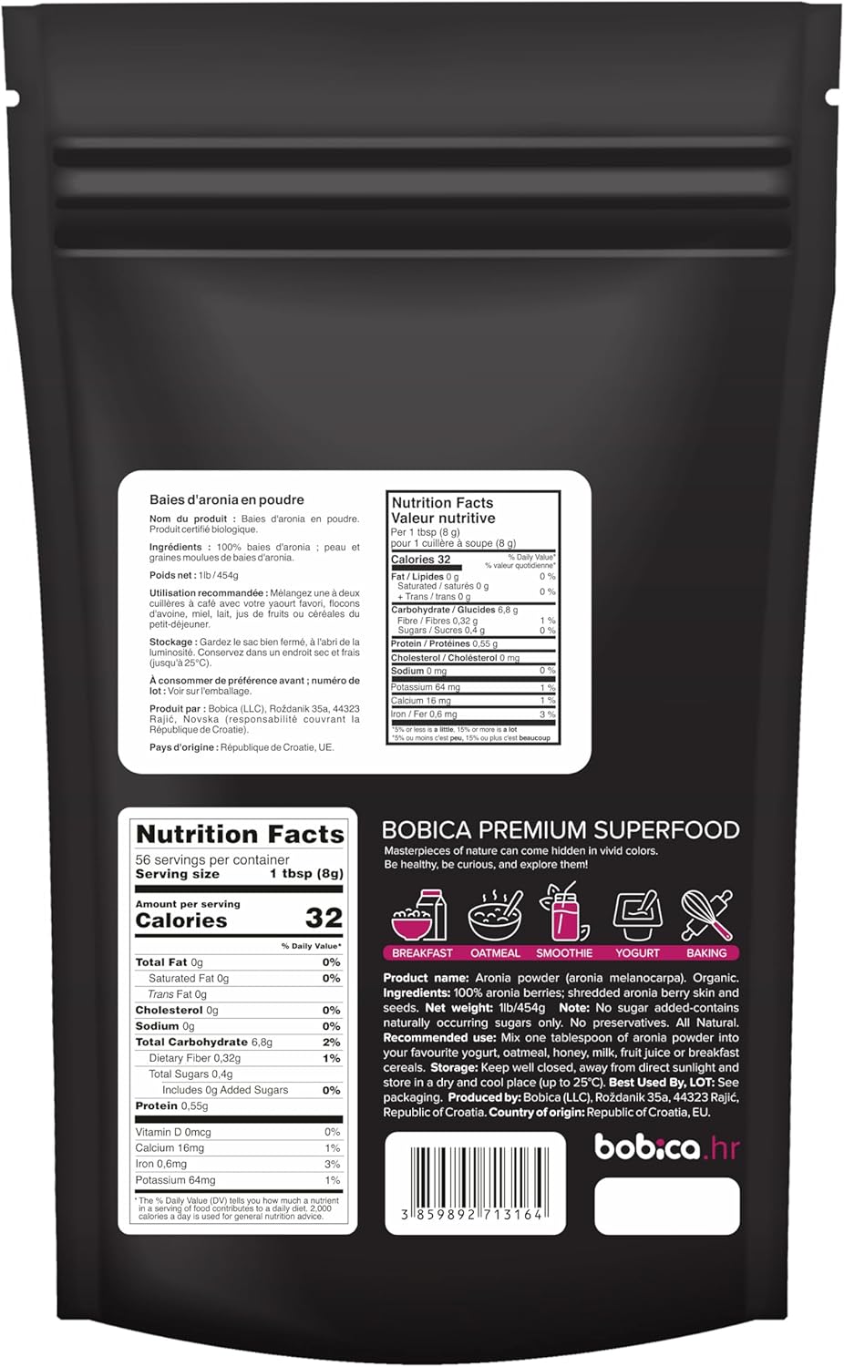 Organic Aronia Berry Powder: Immune-Boosting Black Chokeberry Supplement - High Anthocyanin & Polyphenols - Superfood - Vegan, Gluten-Free - 1lb