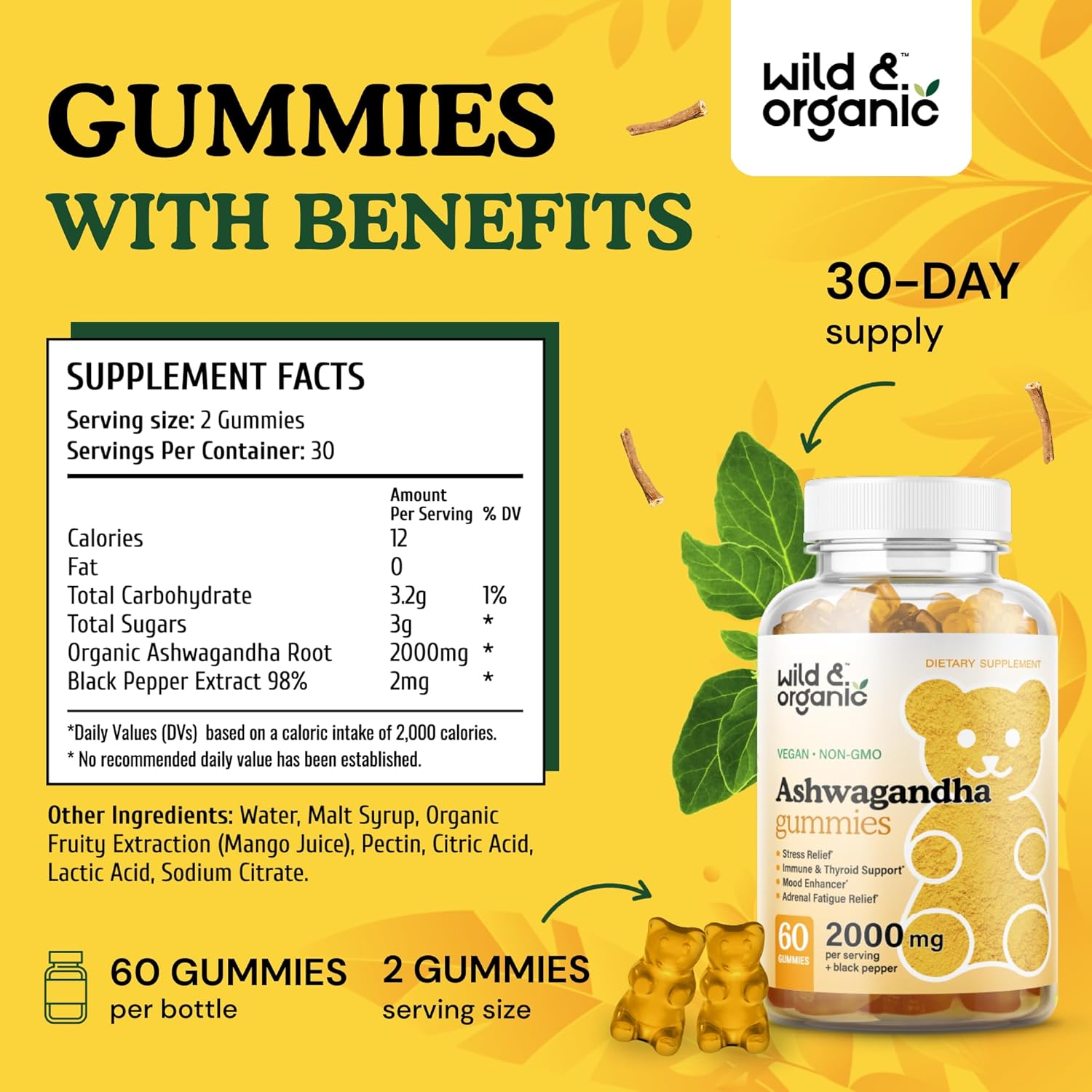 Organic Ashwagandha and Maca Root Gummies - 60 Count