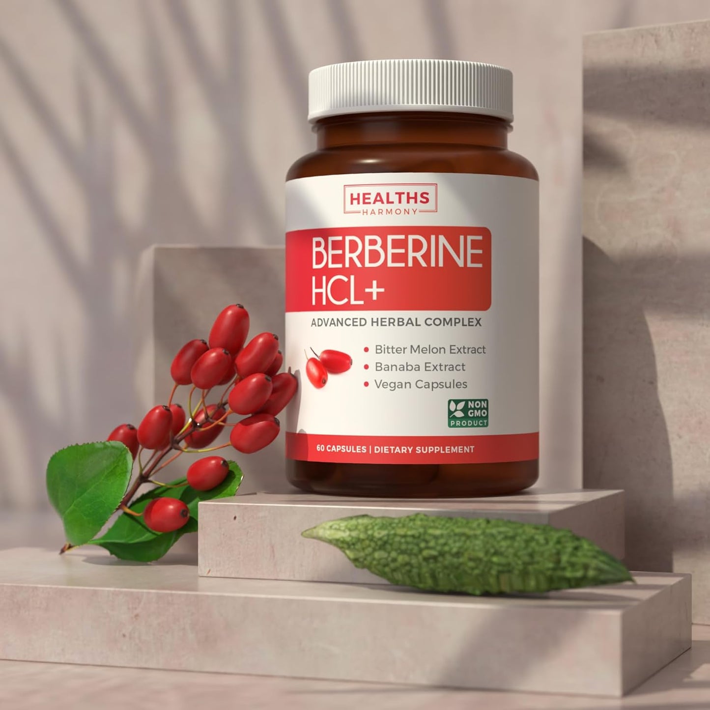 Organic Ashwagandha & Berberine HCL+ Bundle - Save $4 (11% Off) - Nature's Synergy Duo - Berberine 60 Capsules + Ashwagandha 1350mg Tablets for Natural Adrenal Support