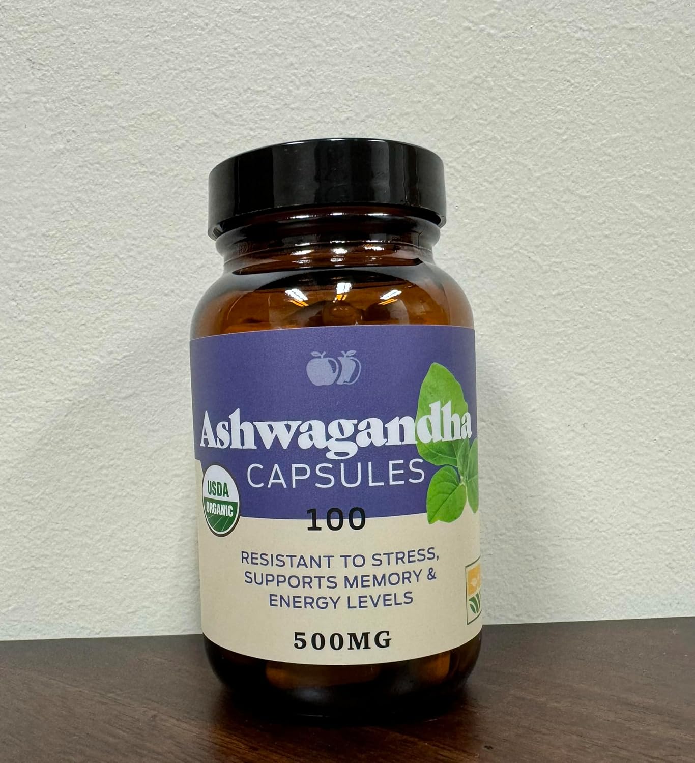 Organic Ashwagandha Capsules - 100 Count 500mg Pure Supplement for Calming Support
