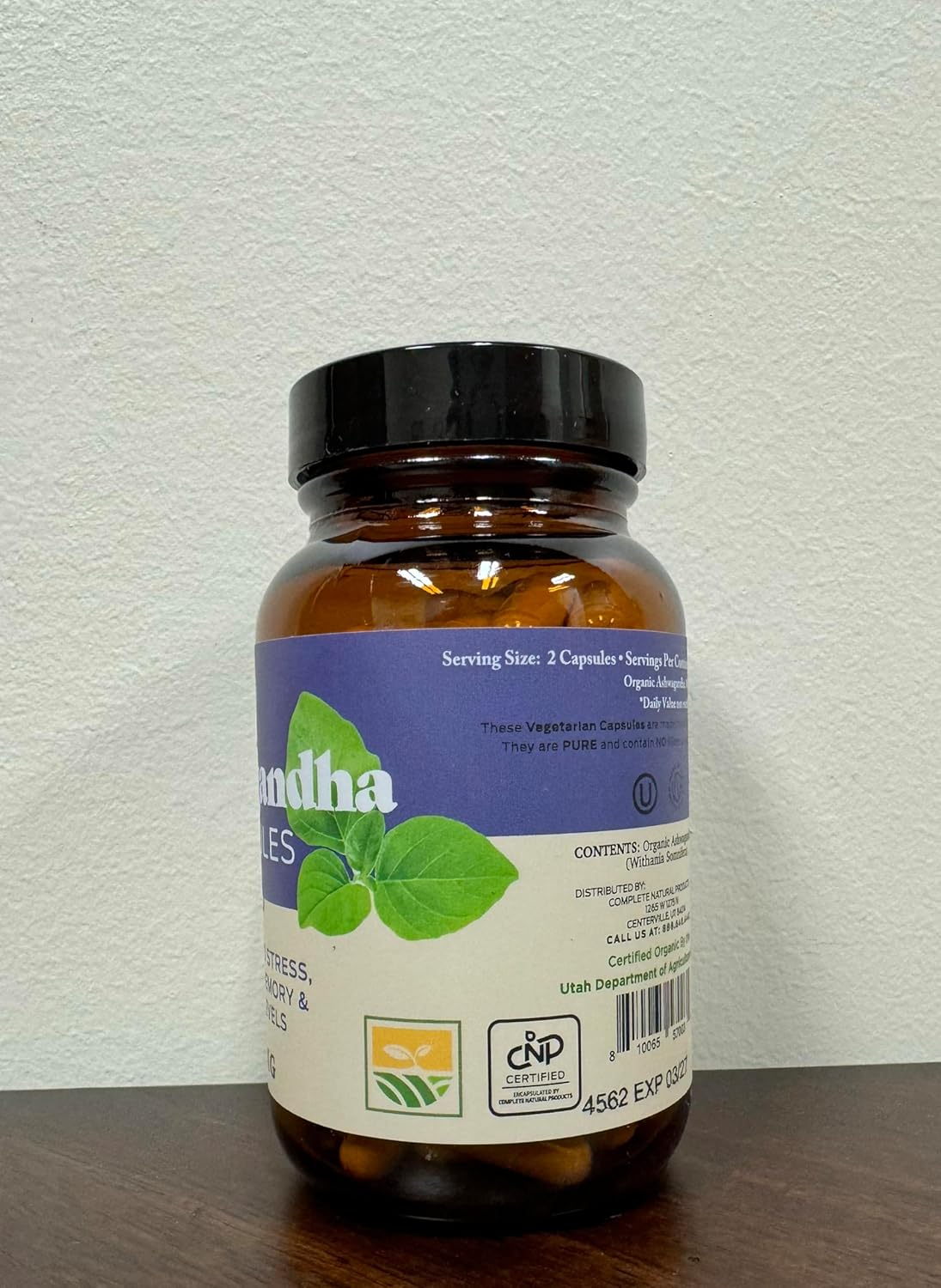 Organic Ashwagandha Capsules - 100 Count 500mg Pure Supplement for Calming Support
