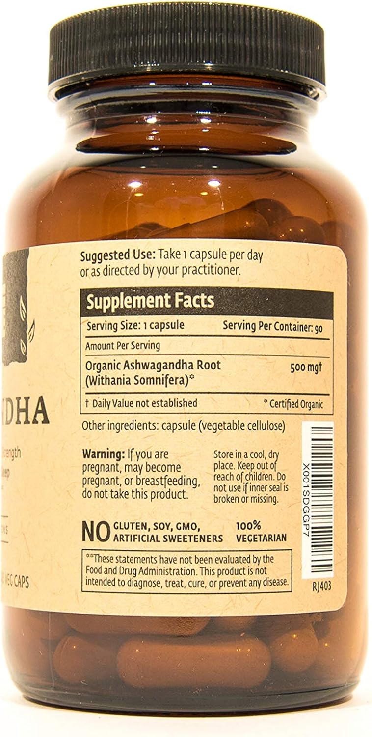 Organic Ashwagandha Capsules - 500mg Herbal Supplement (90 Vegetarian Capsules) by ISHA